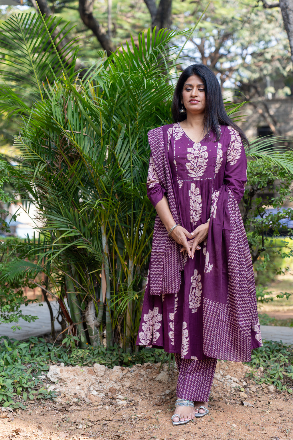 Rozana Suit Set - Plum Purple Pleated