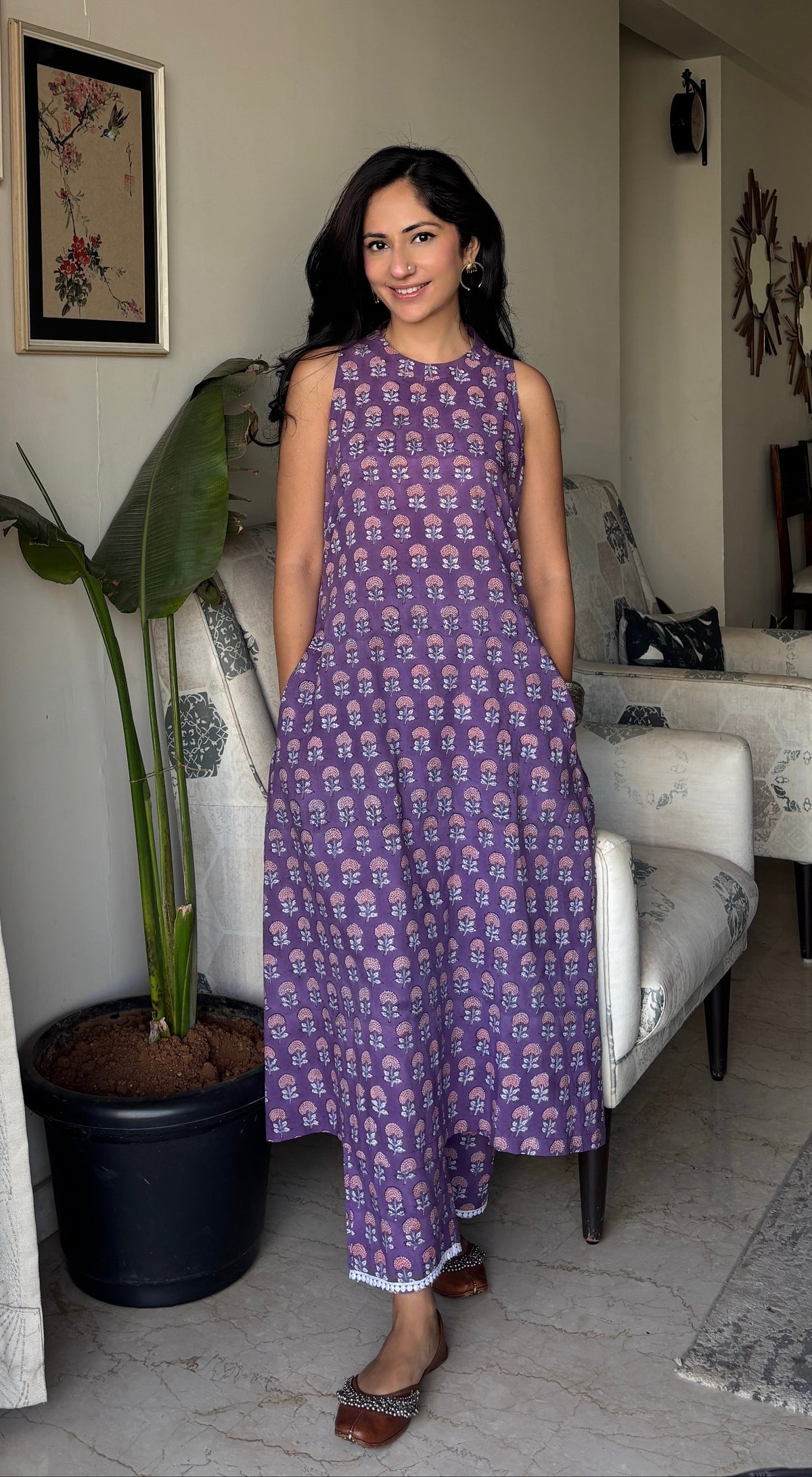 Ambar Hues Purple Butti Block Print Co-ord Set