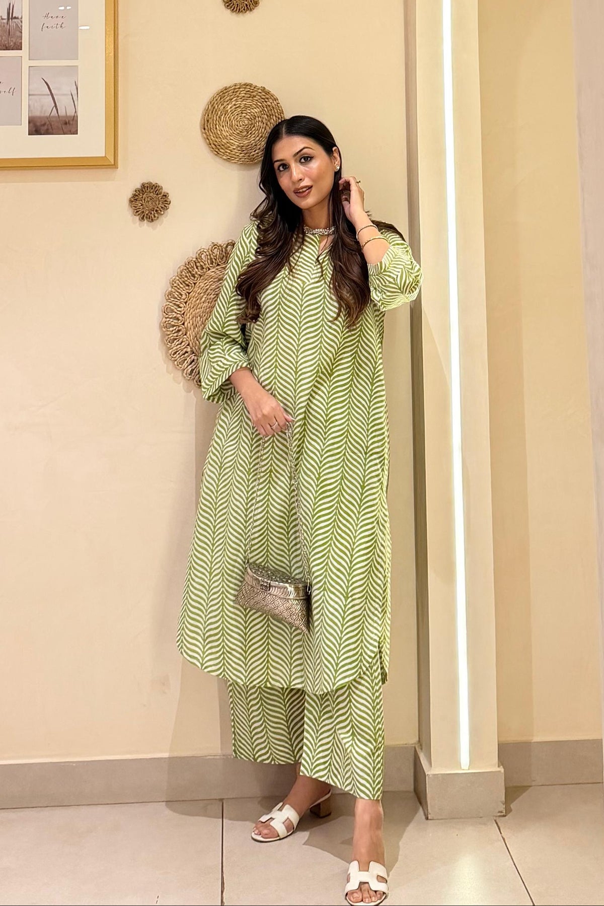 Ambar Hues Green Block Print Cotton Co-ord Set