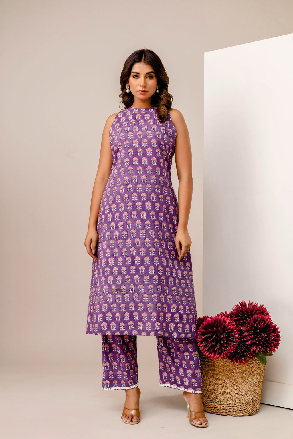 Ambar Hues Co-ord Set - Purple Butti