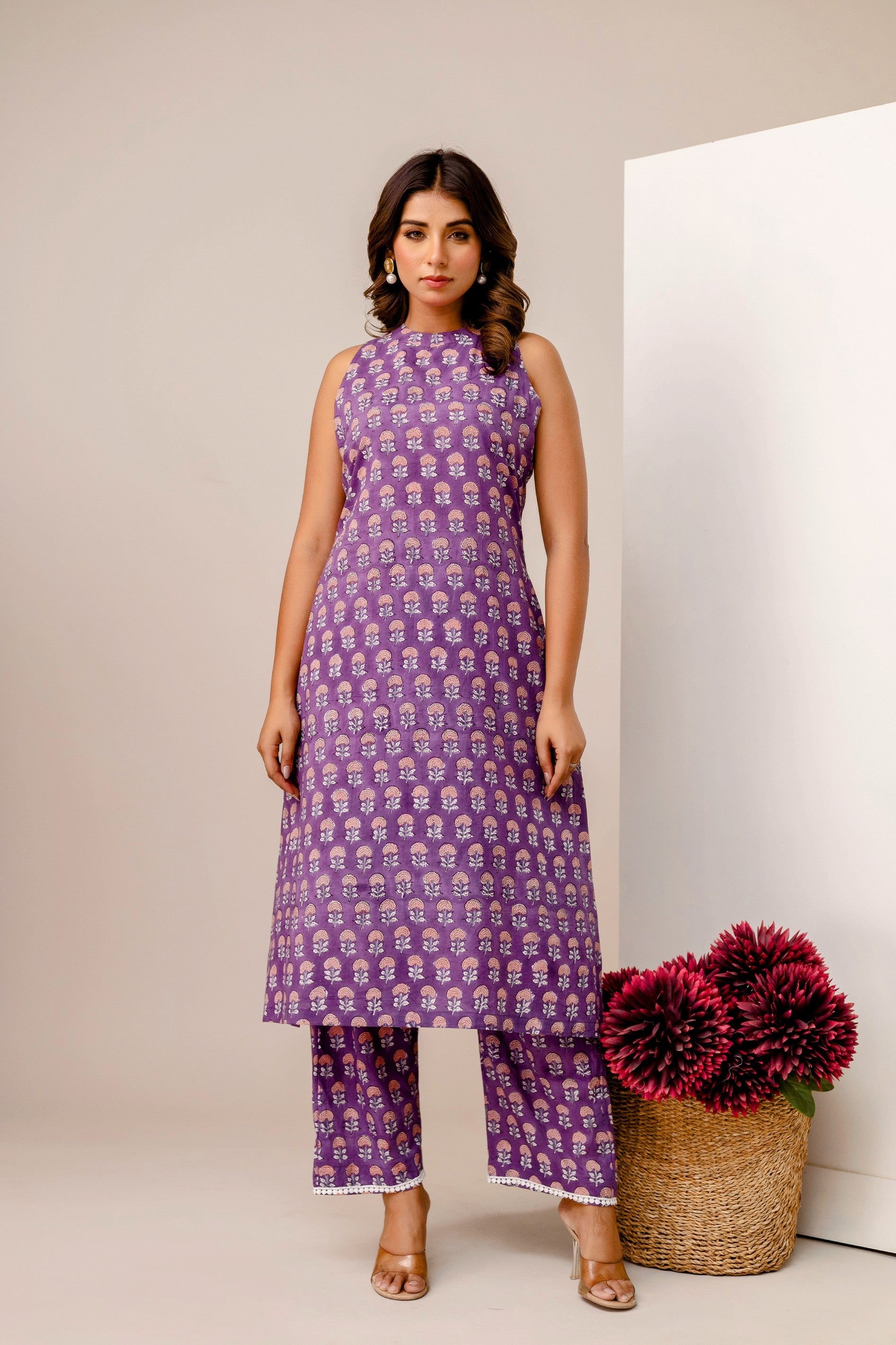 Ambar Hues Co-ord Set - Purple Butti