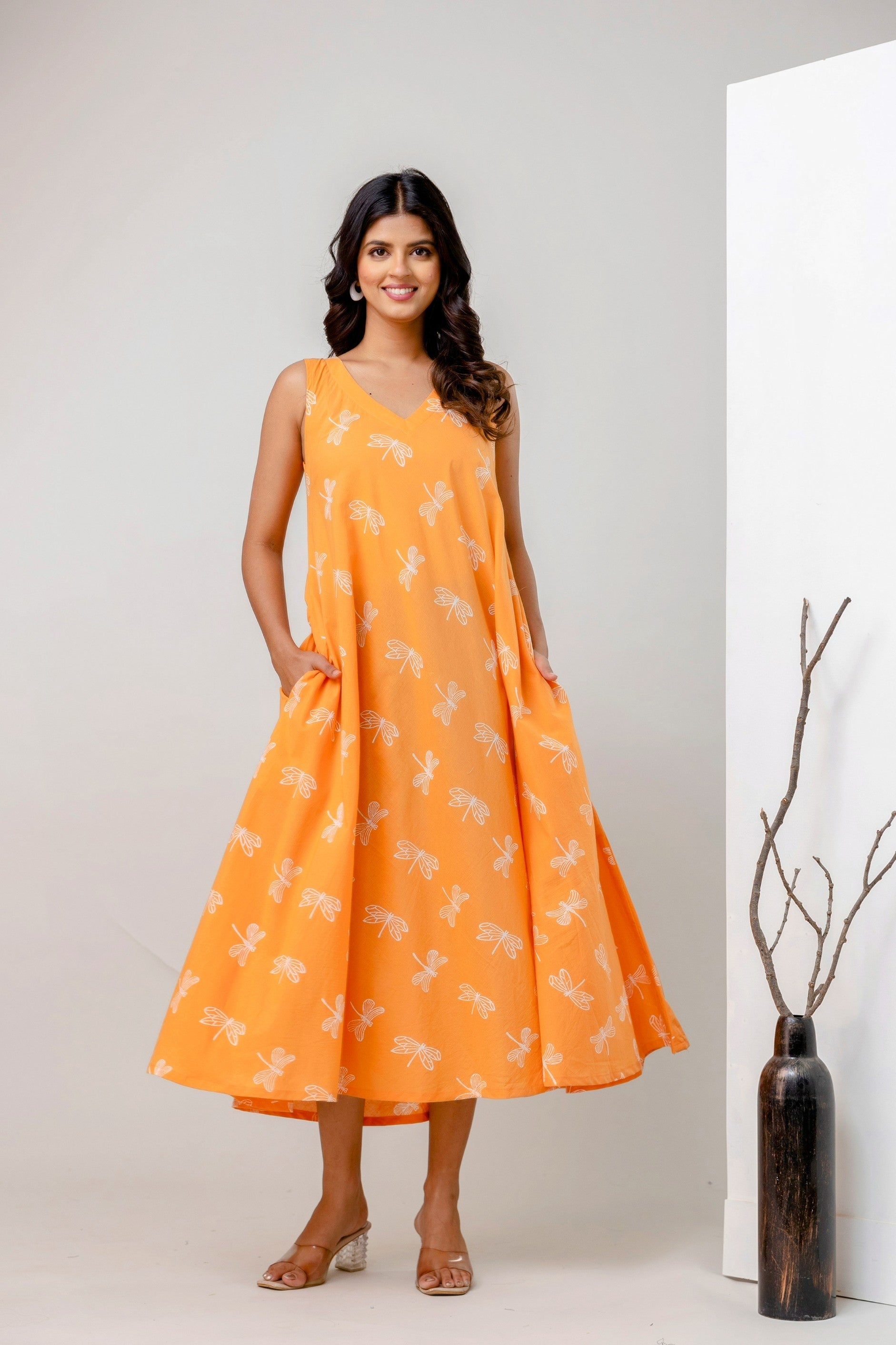 Ambar Hues Dress - Orange White