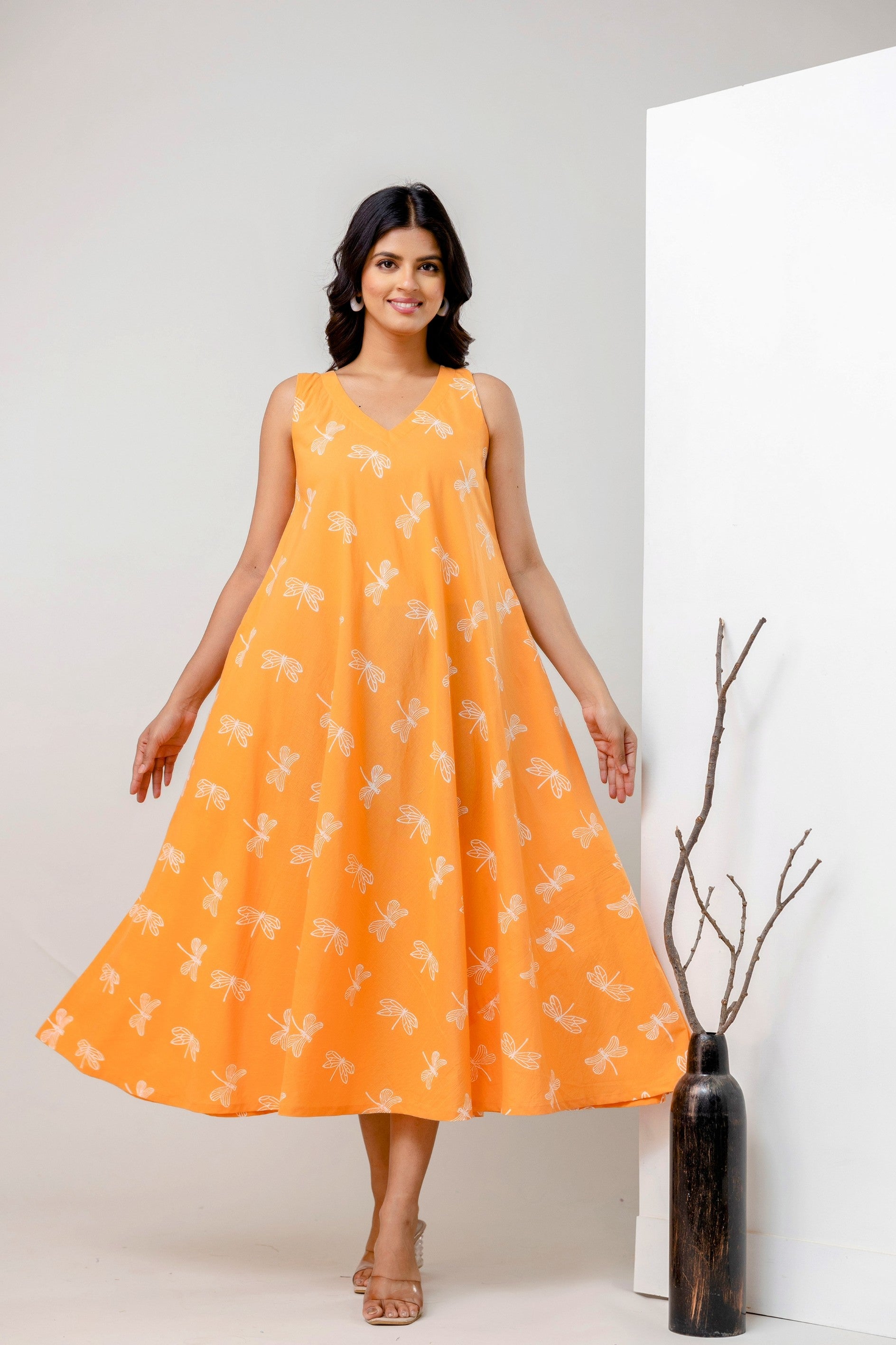 Ambar Hues Dress - Orange White