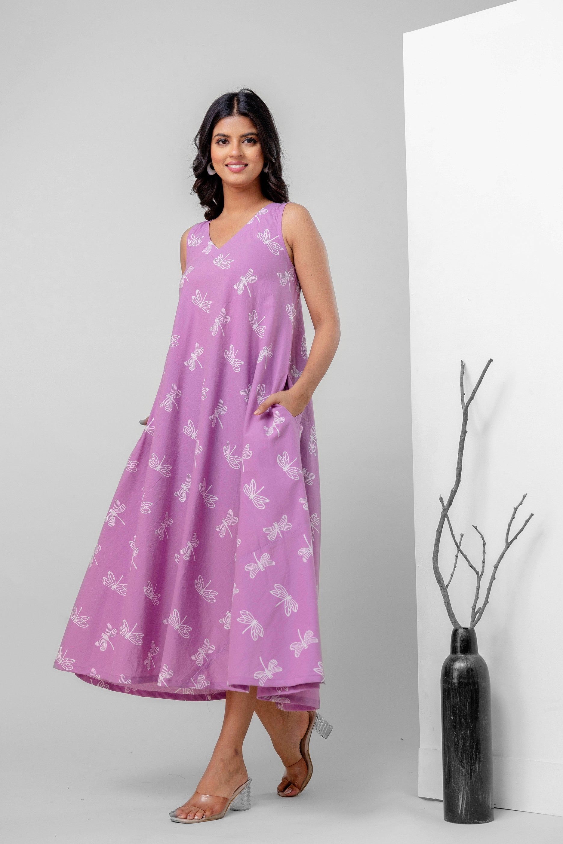 Ambar Hues Dress - Lavender White