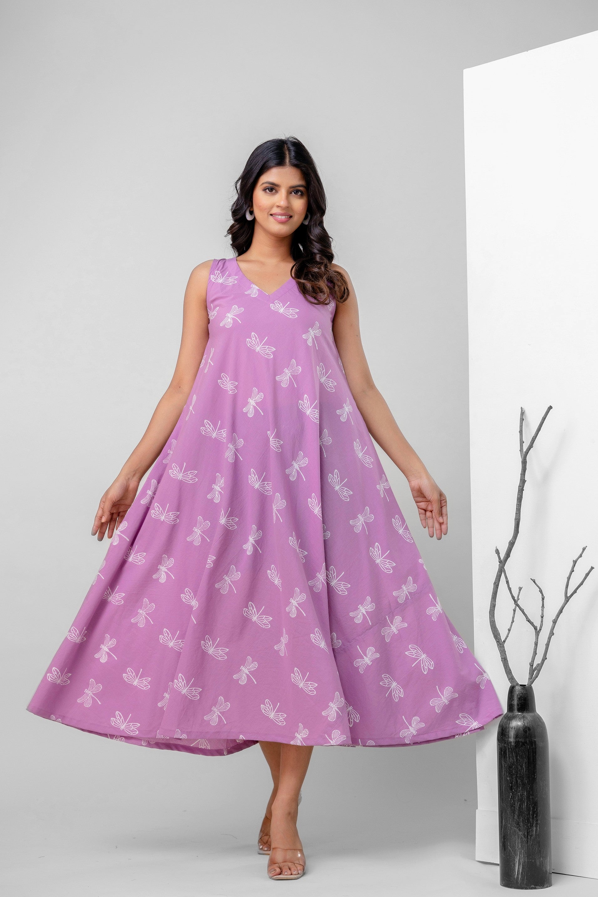 Ambar Hues Dress - Lavender White