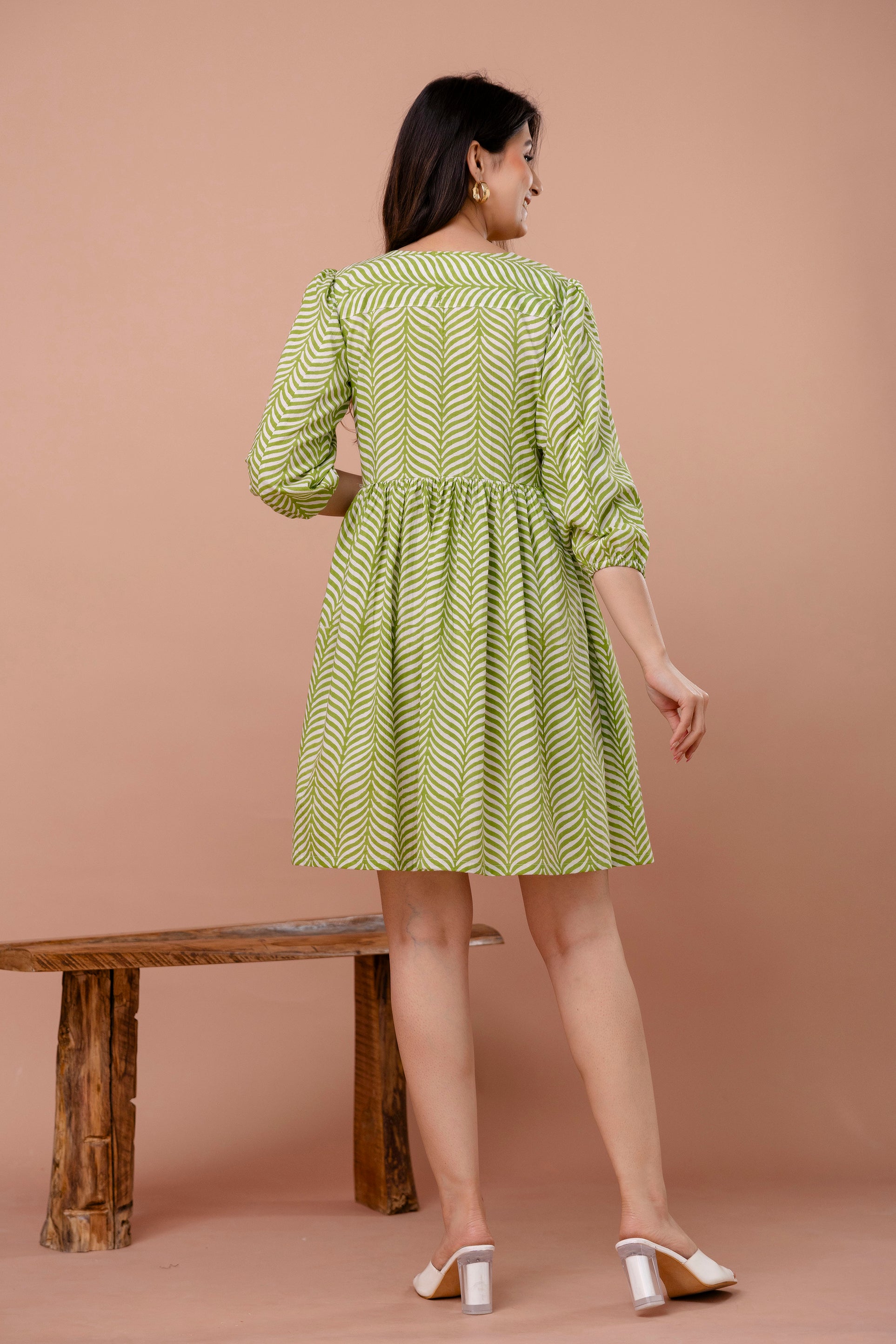 Ambar Hues Dress - Green White