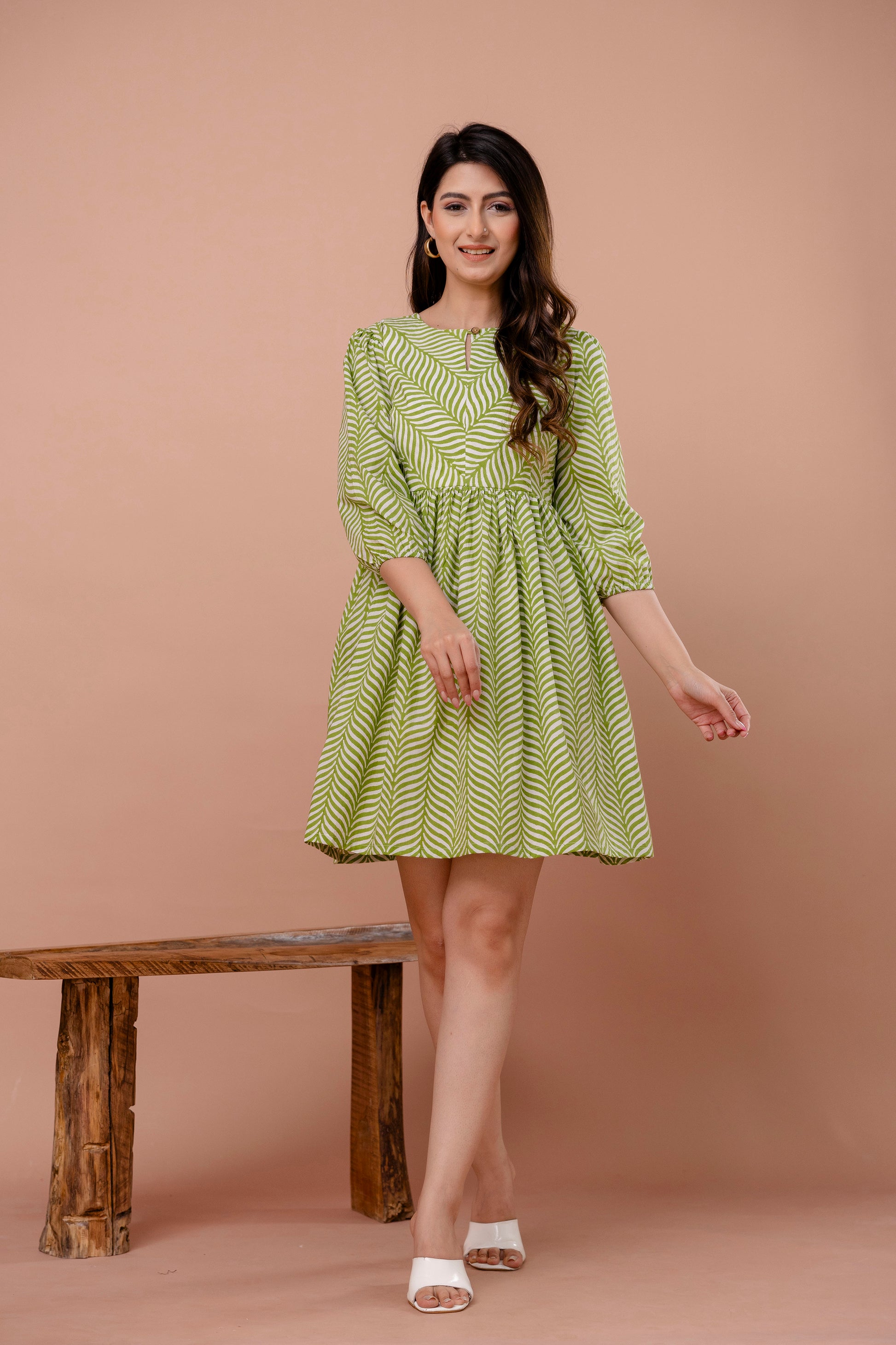 Ambar Hues Dress - Green White
