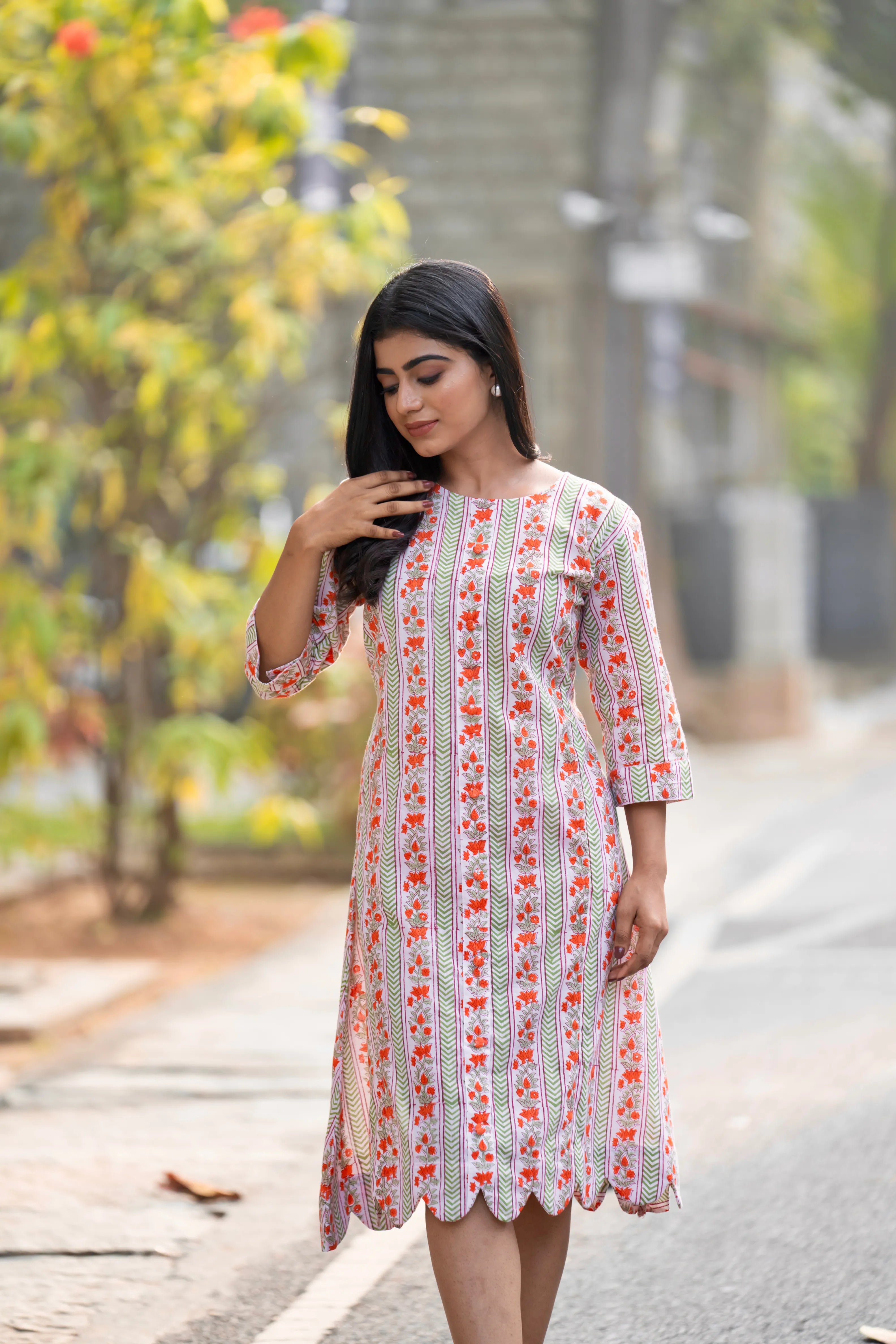 Mughal Motif Dress - Rust Cream