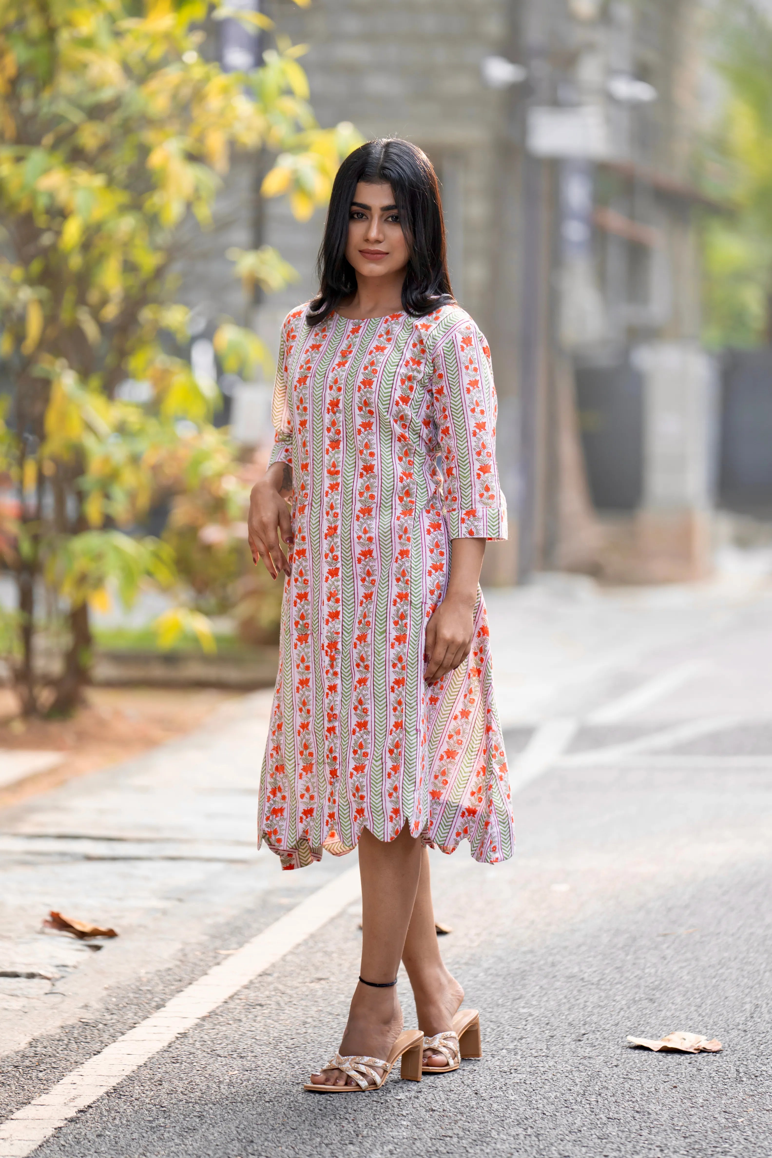 Mughal Motif Dress - Rust Cream