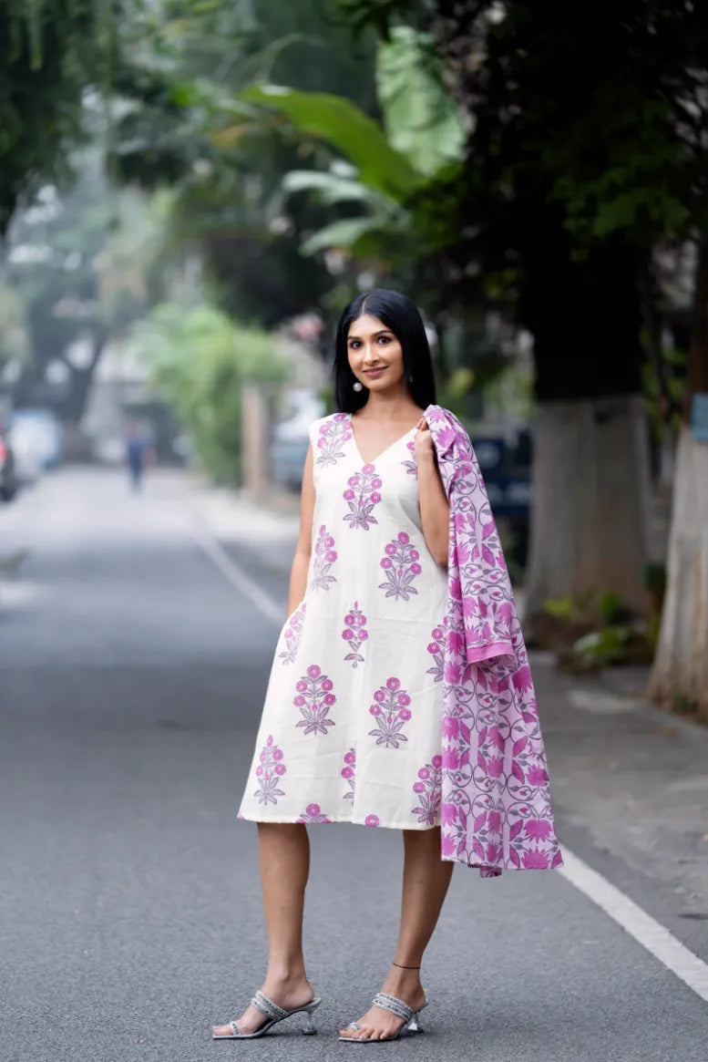 Mughal Motif Dress - Pink Cream