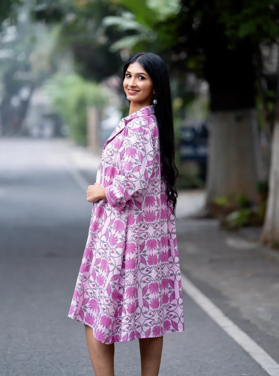 Mughal Motif Dress - Pink Cream