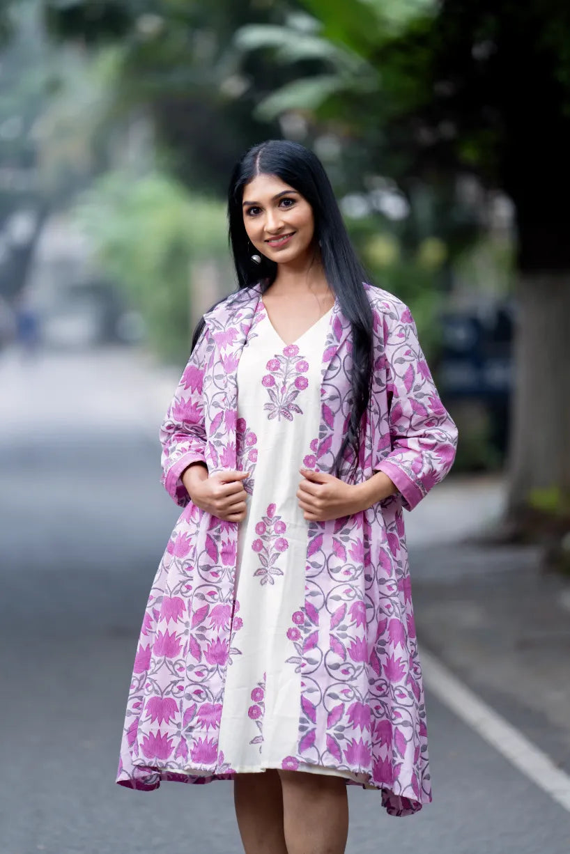 Mughal Motif Dress - Pink Cream