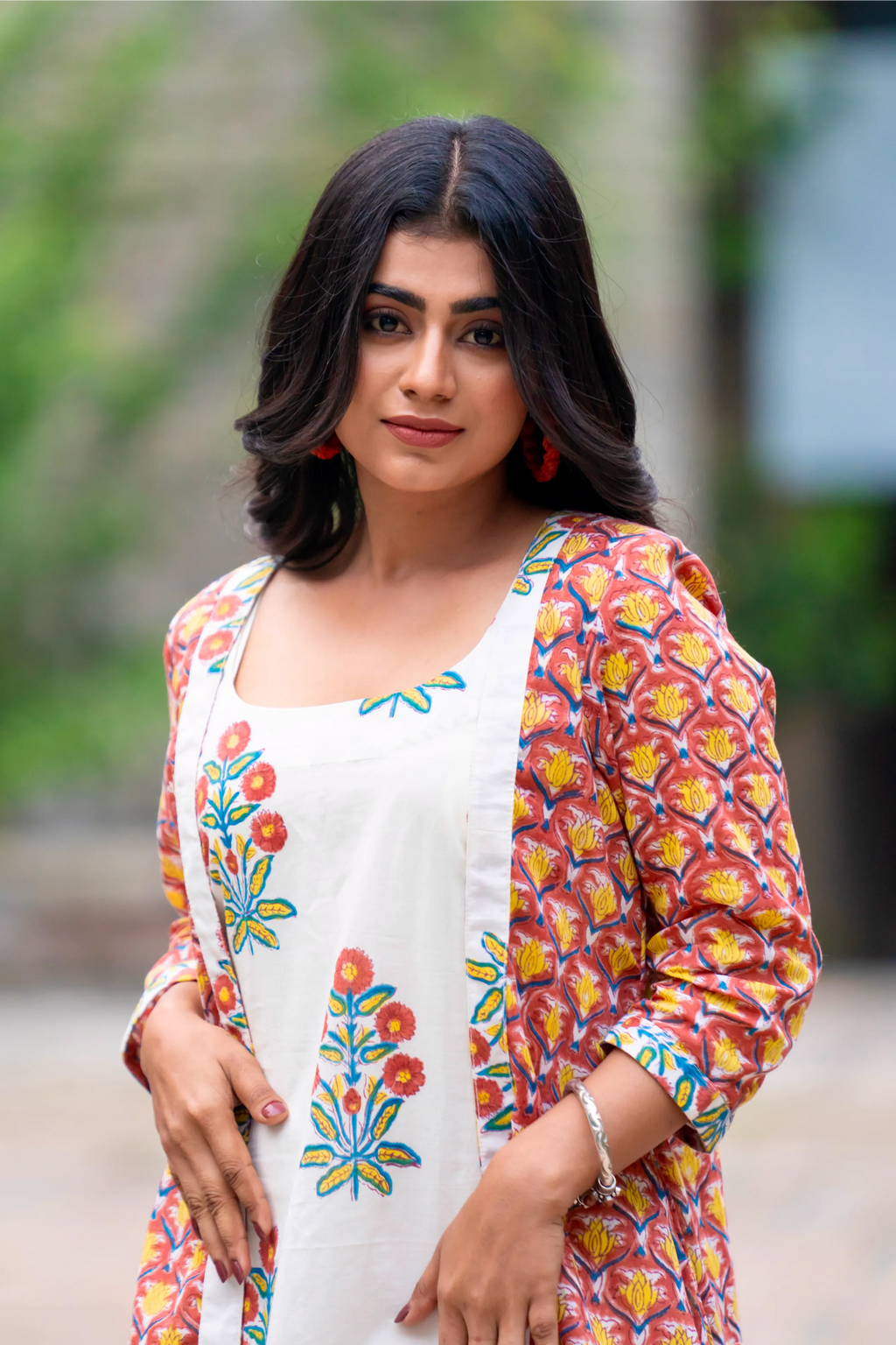 Mughal Motif Dress - Orange Green