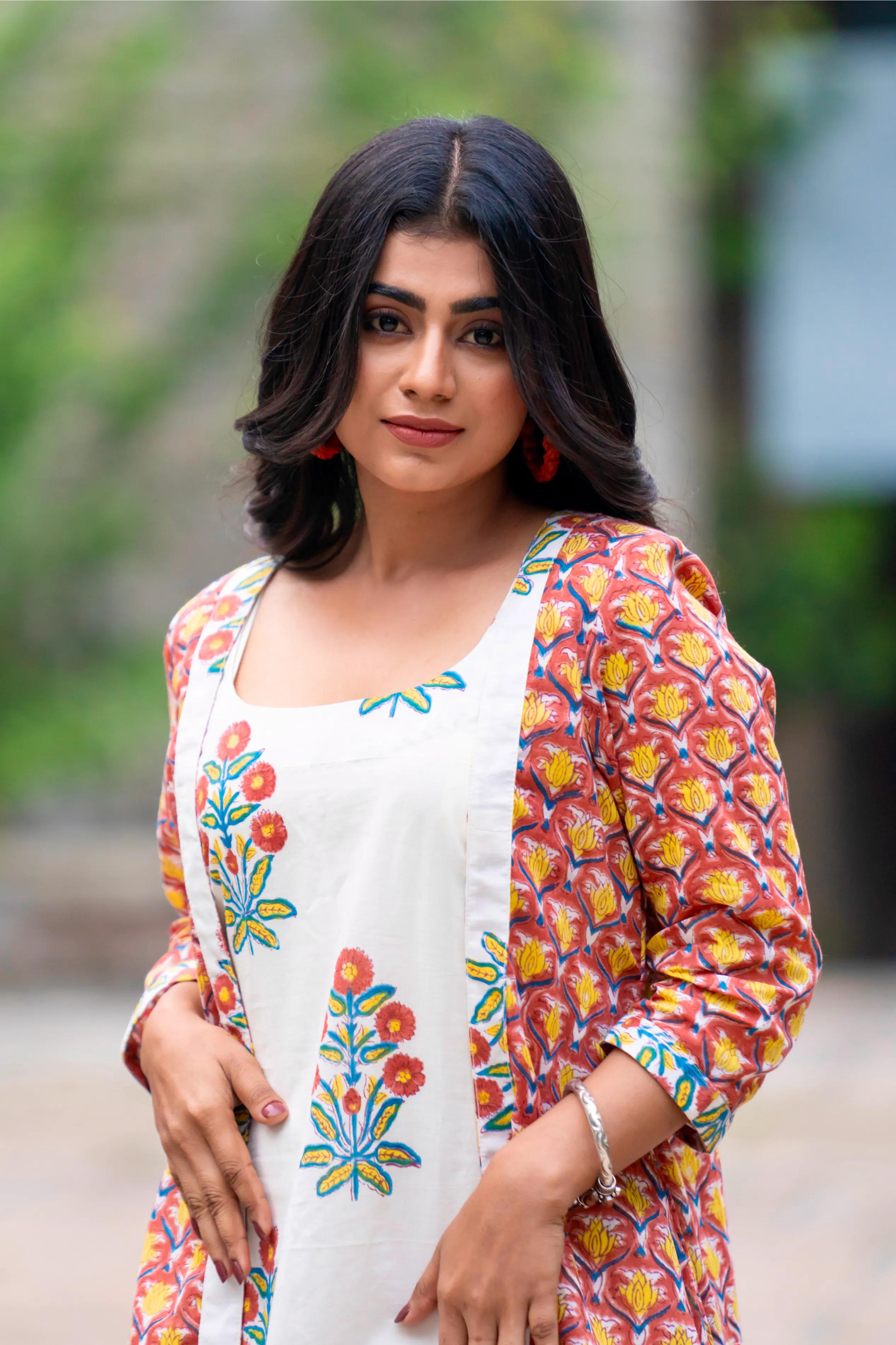 Mughal Motif Dress - Orange Green