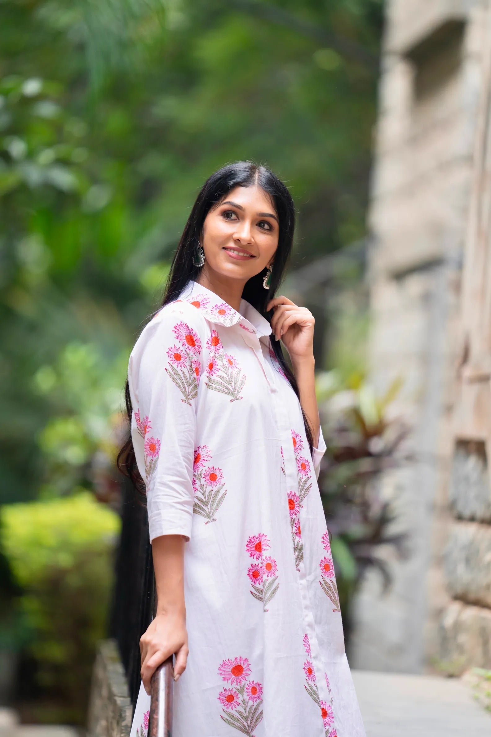 Mughal Motif Dress - White Orange