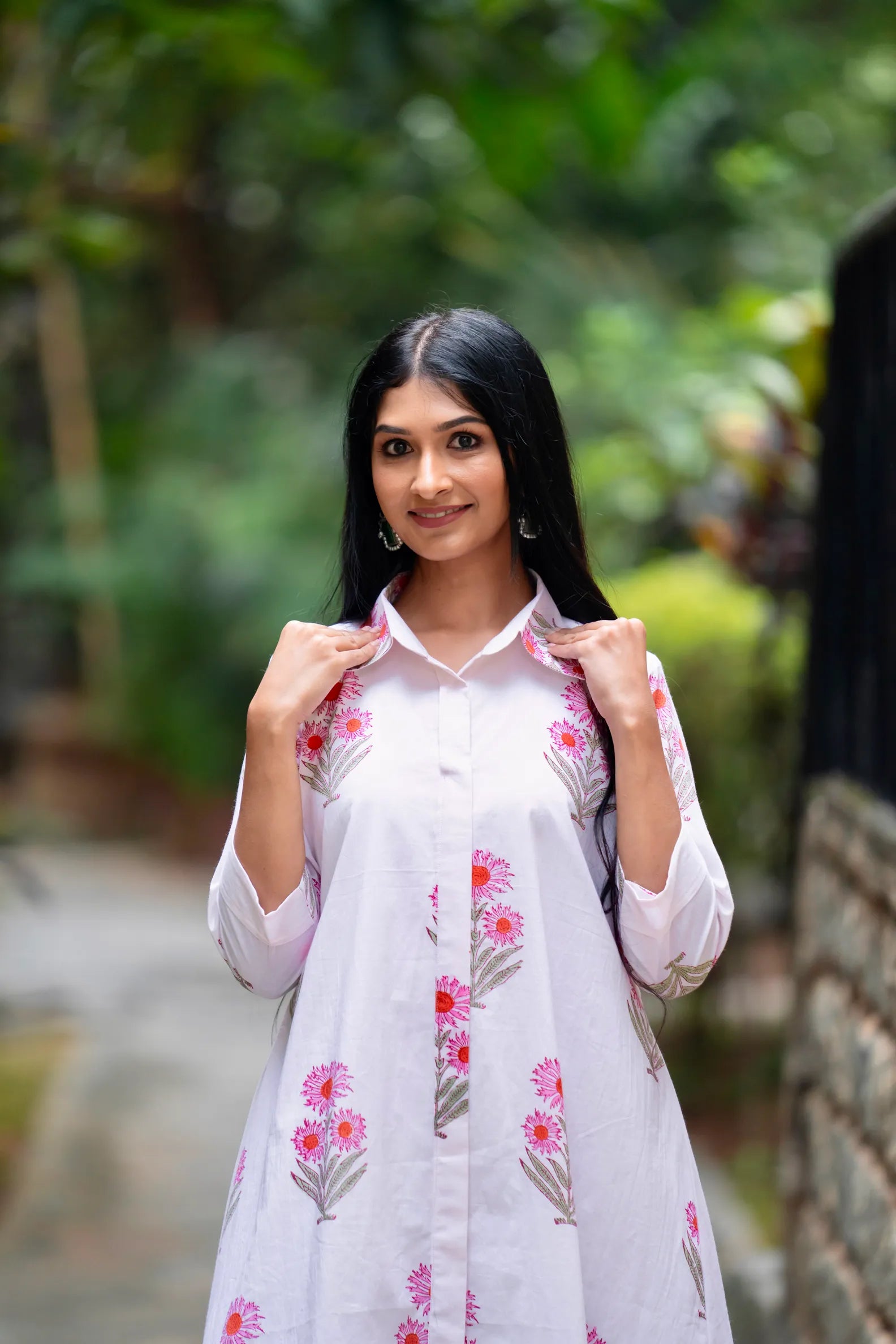 Mughal Motif Dress - White Orange