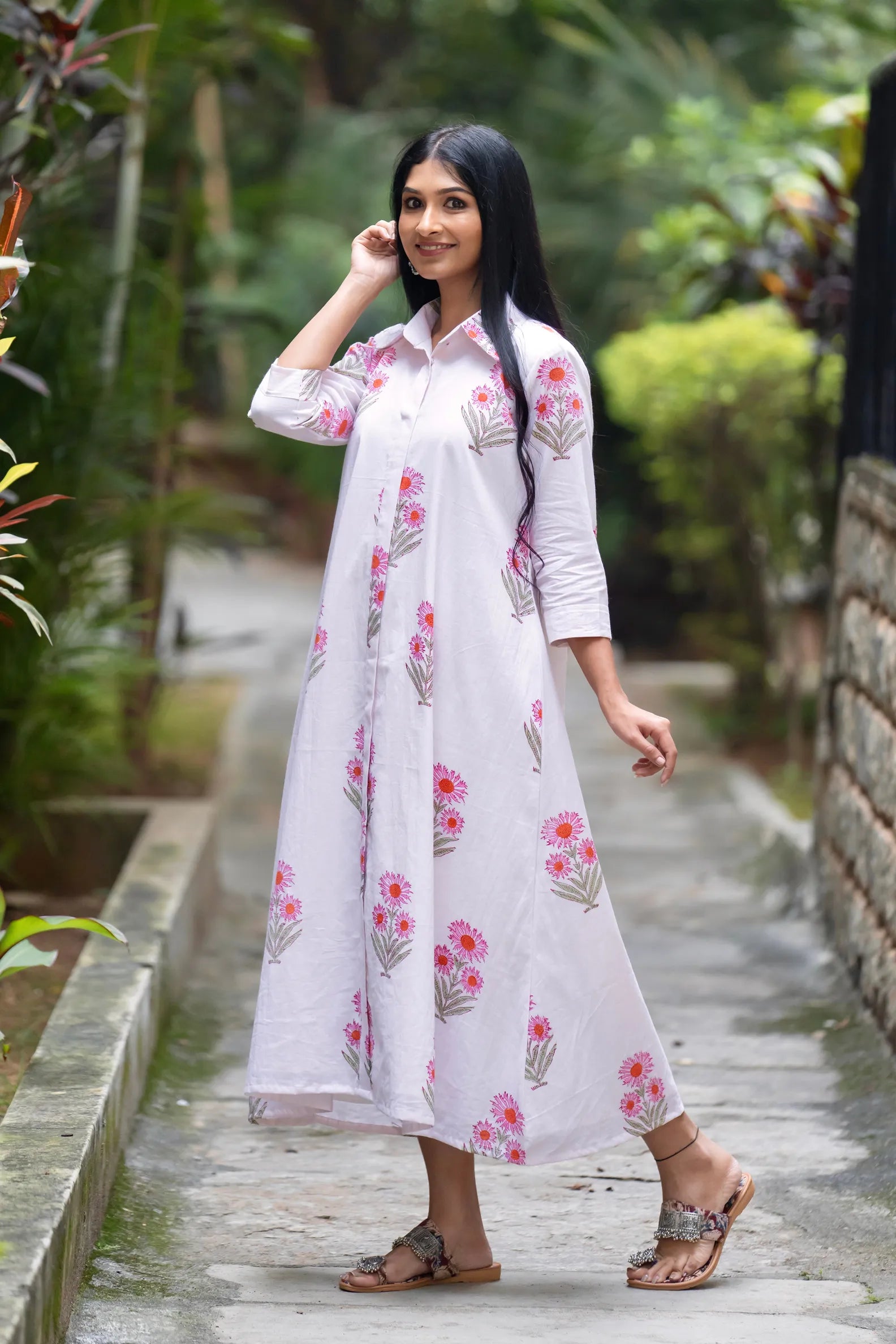 Mughal Motif Dress - White Orange