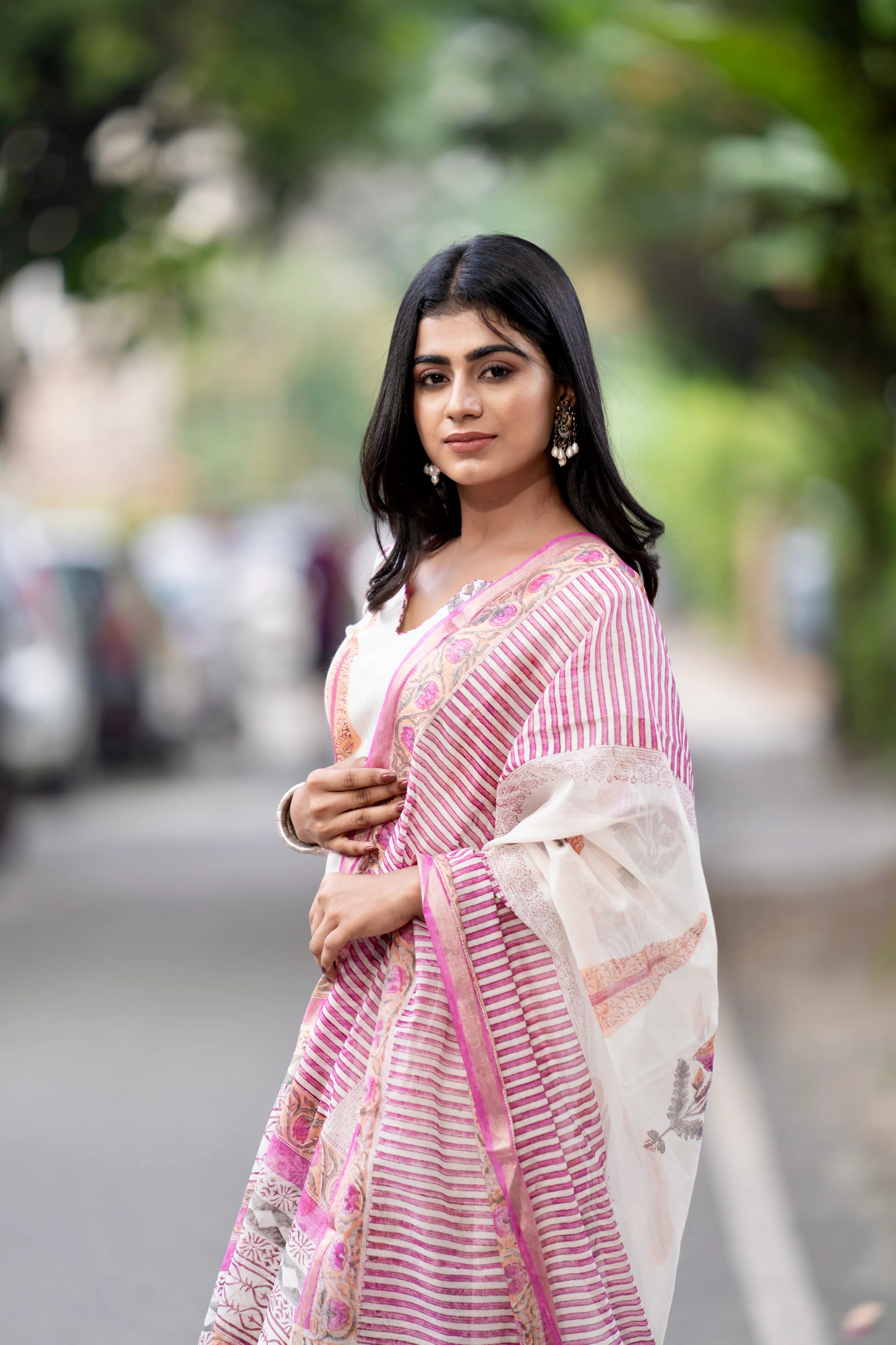 Mughal Motif Suit Set - Cream Pink