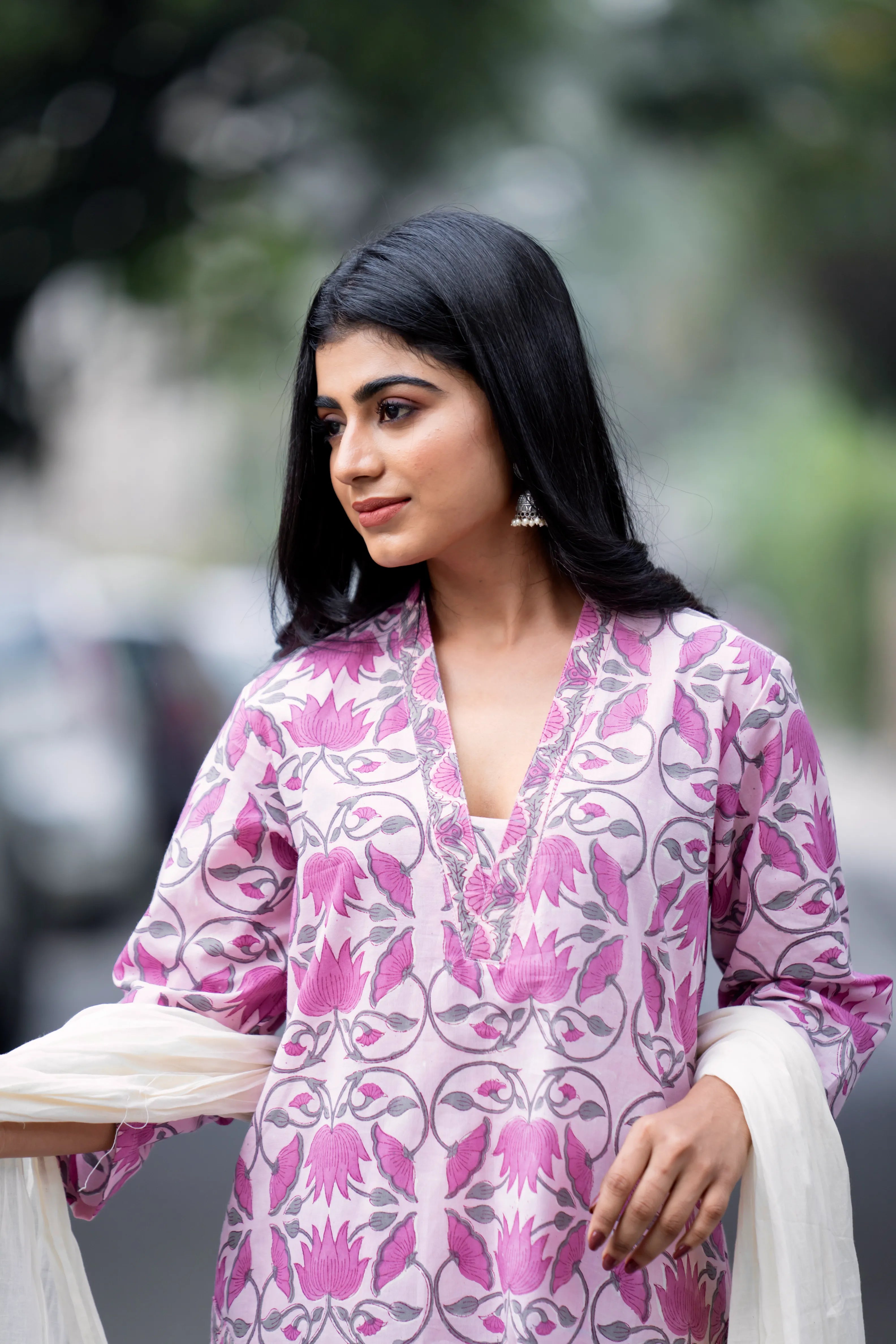 Mughal Motif Suit Set - Cream Purple