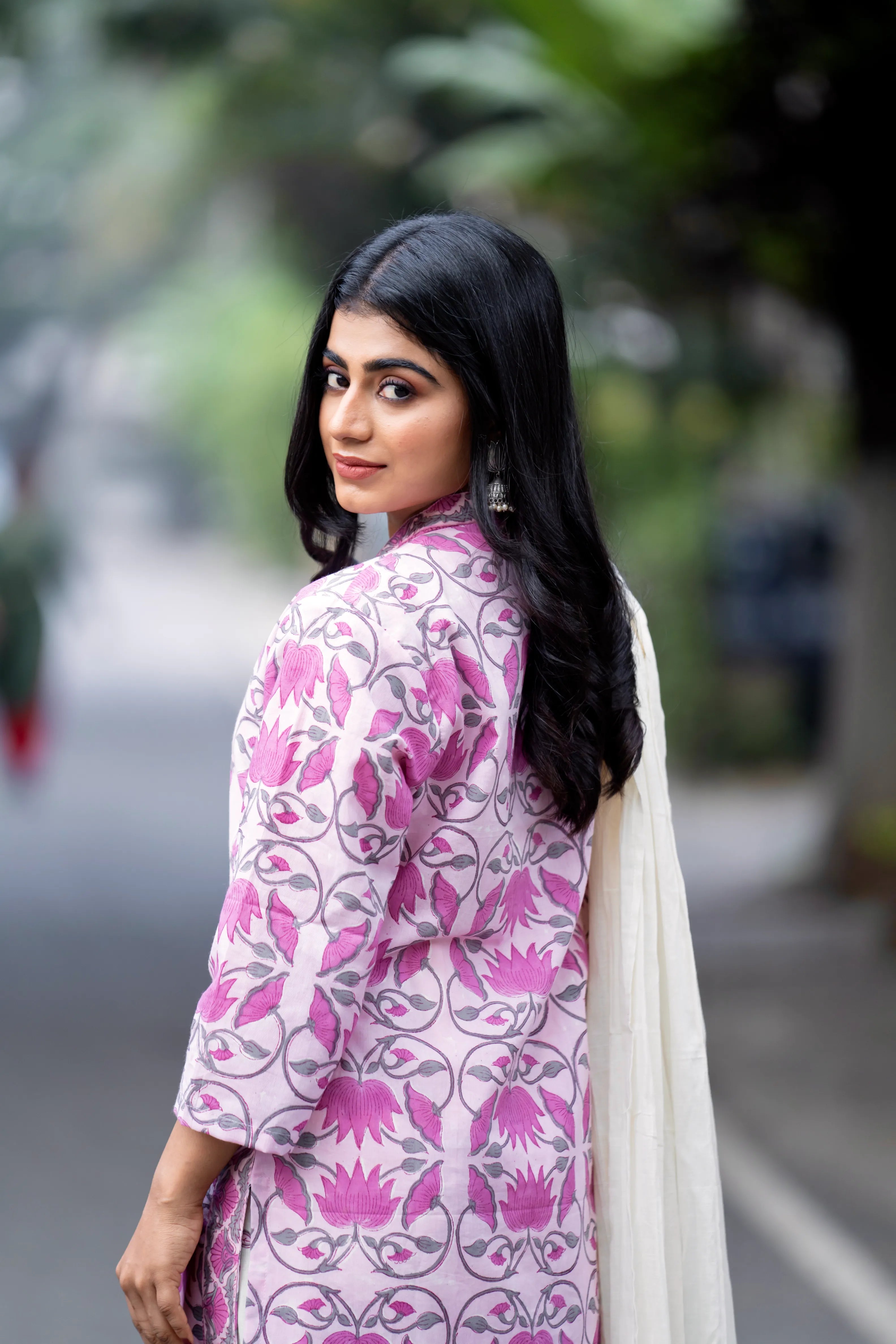 Mughal Motif Suit Set - Cream Purple