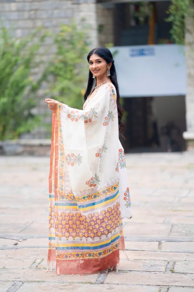 Mughal Motif Suit Set - Orange Green
