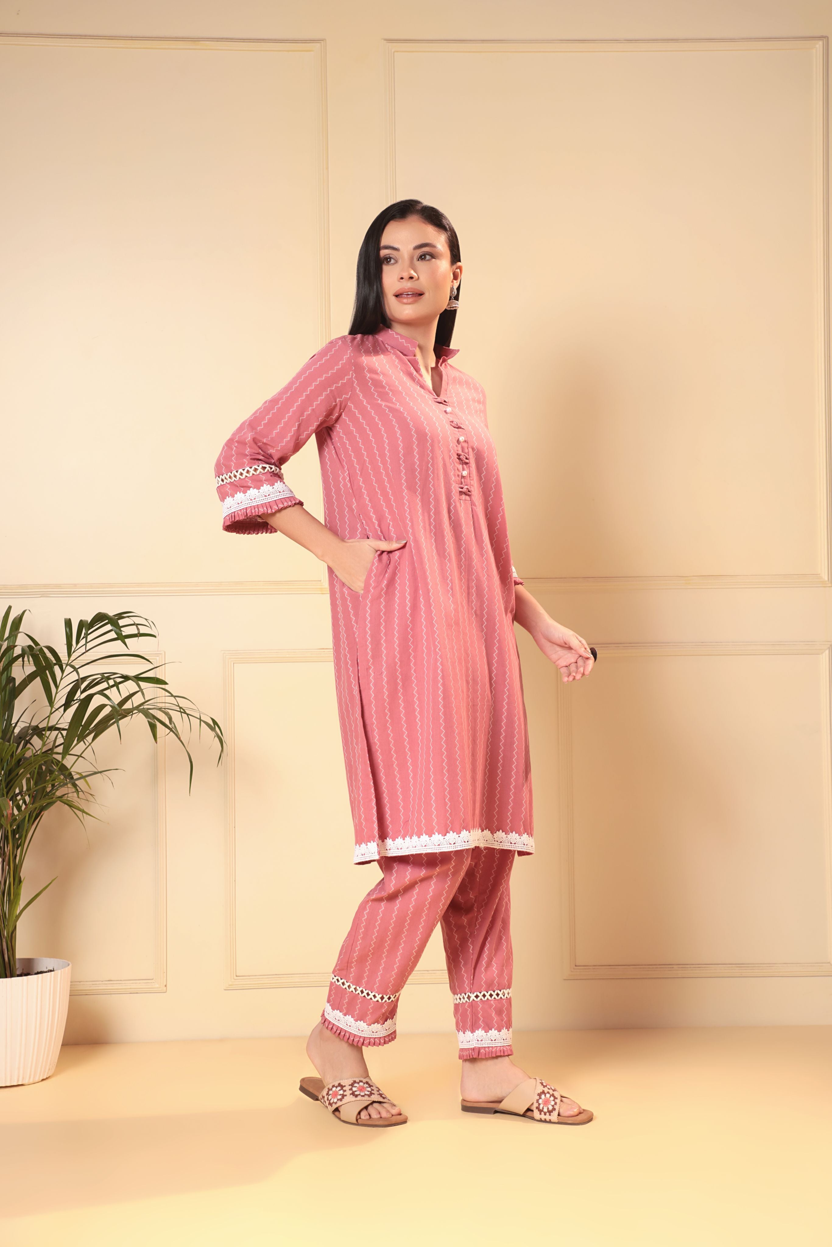 Raahi Co-ord Set - Pink White