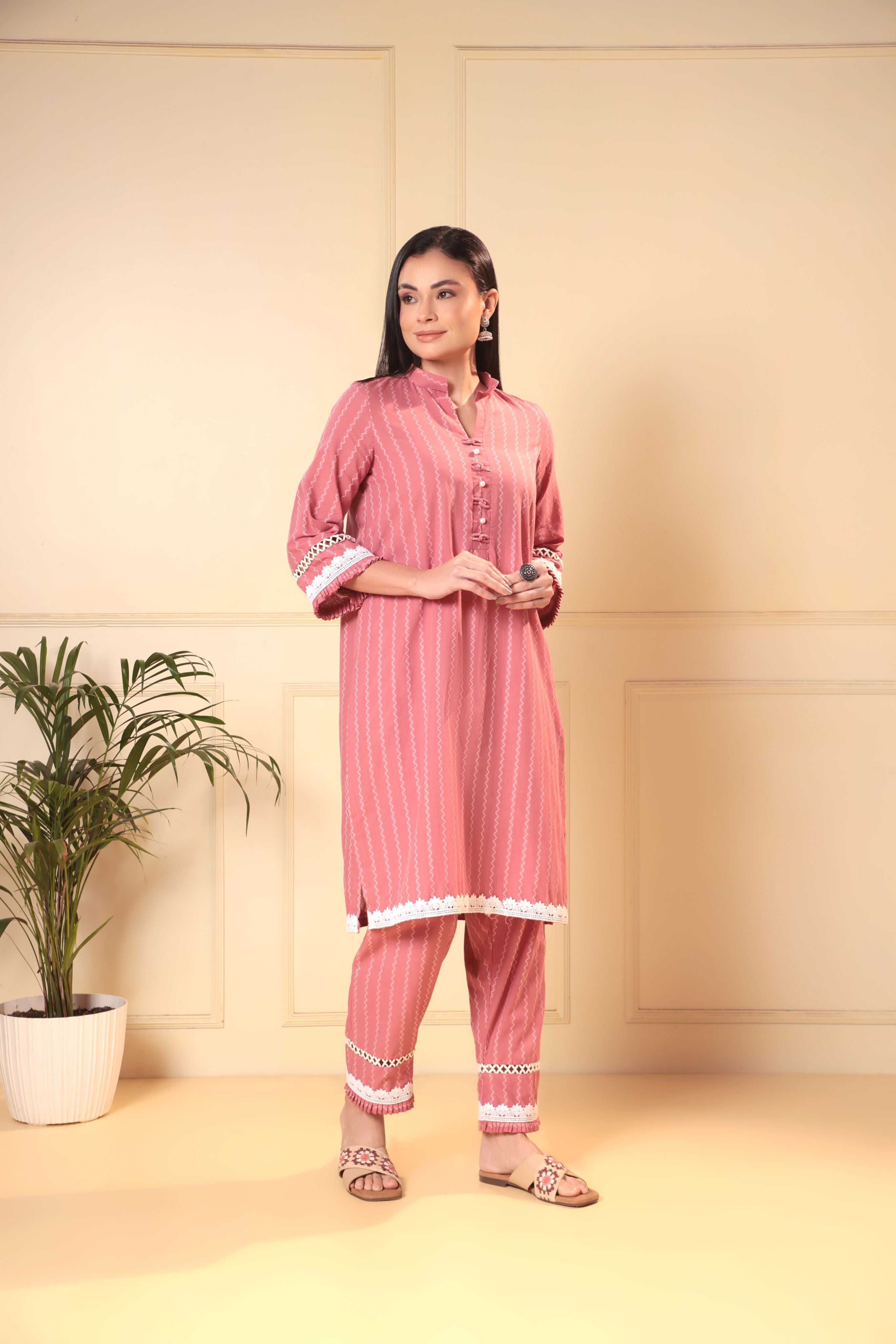 Raahi Co-ord Set - Pink White