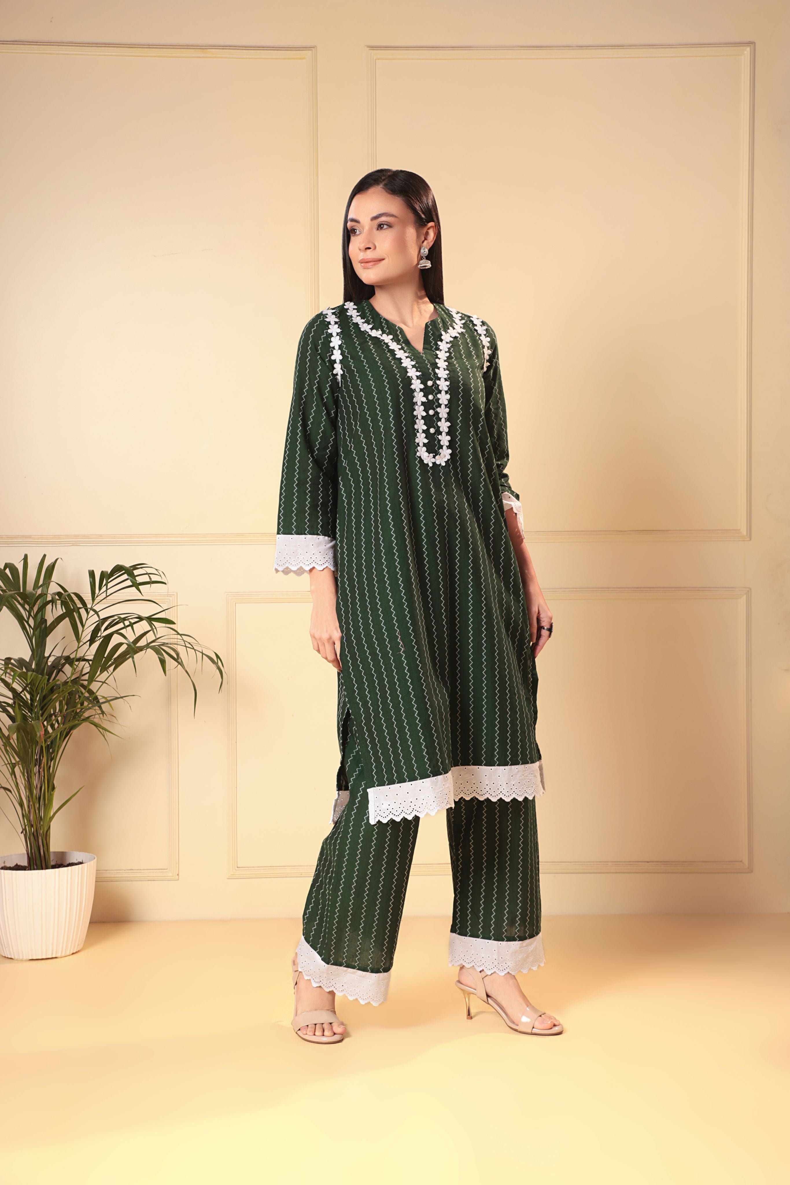 Raahi Co-ord Set - Green White