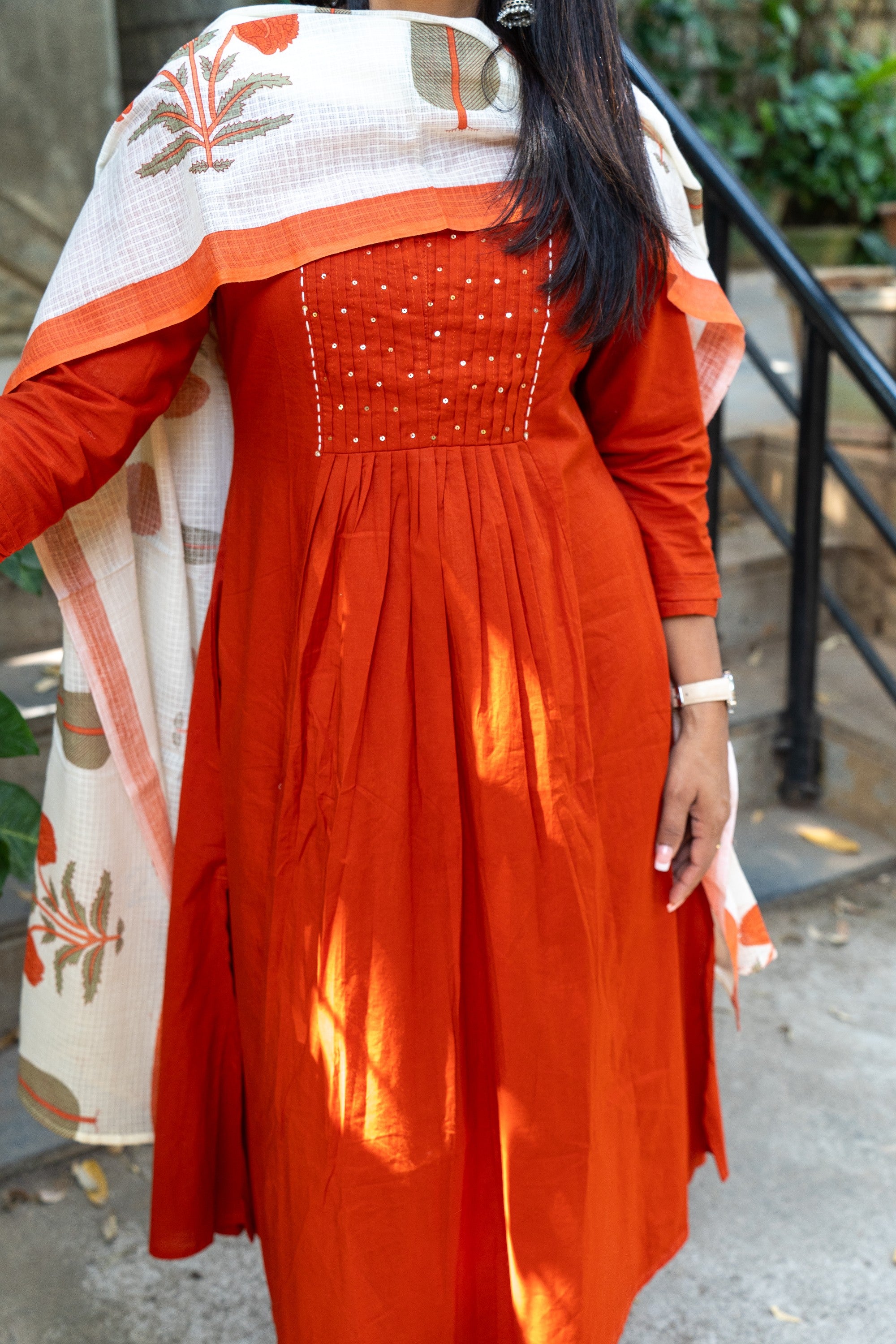 Rozana Suit Set - Rust Orange