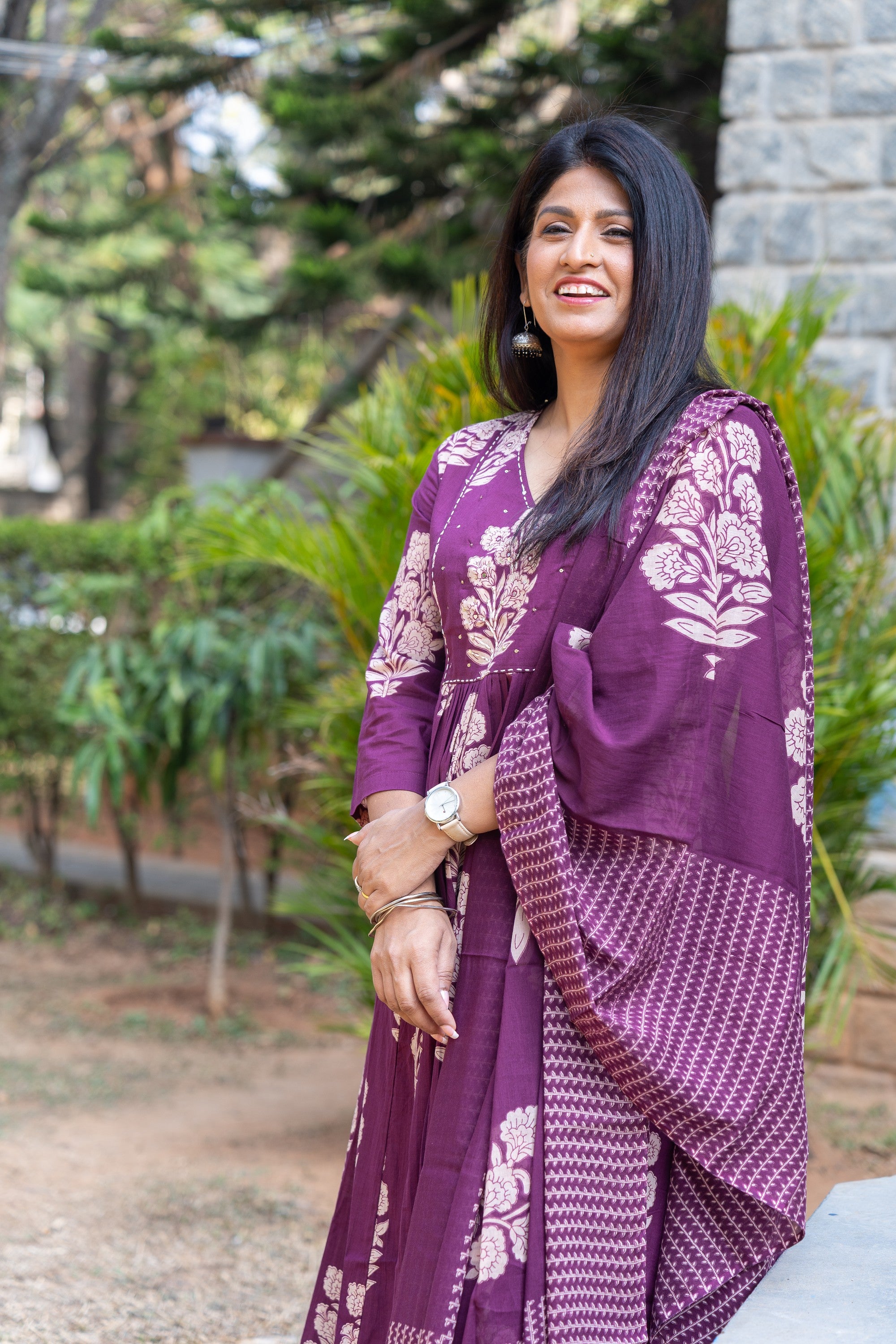 Rozana Suit Set - Plum Purple Pleated