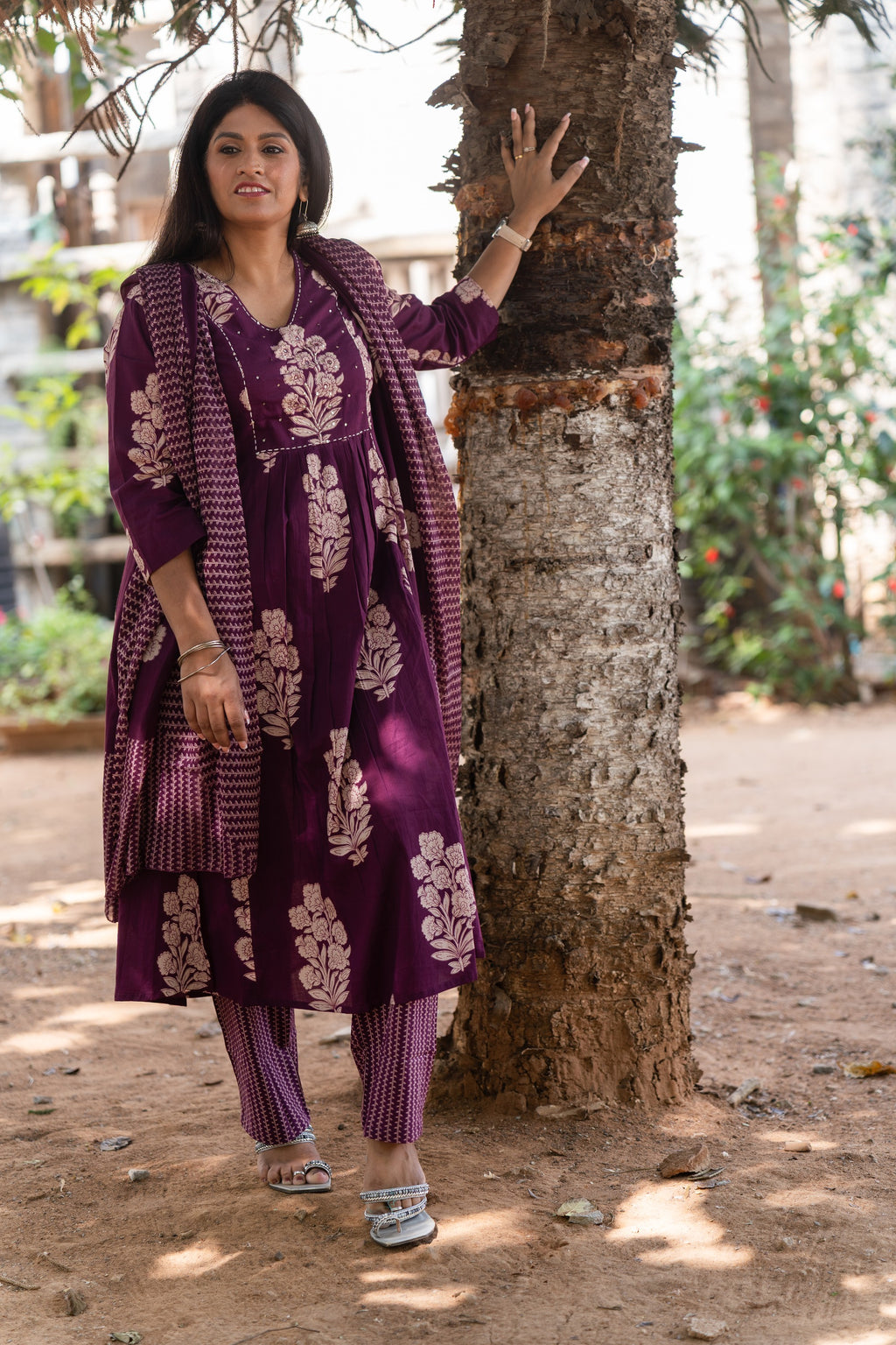 Rozana Suit Set - Plum Purple Pleated