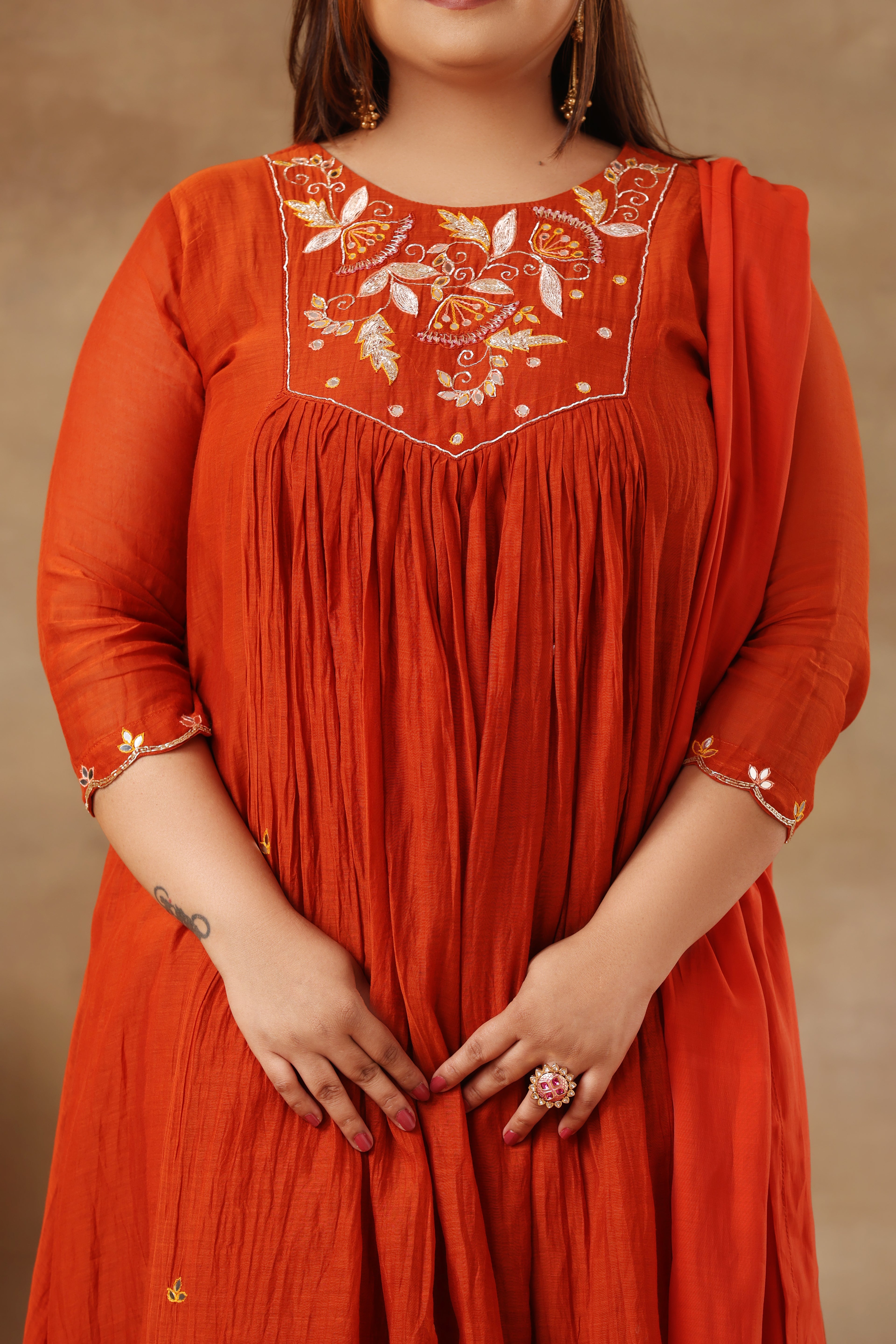 Sitara Suit Set - Chanderi Rust