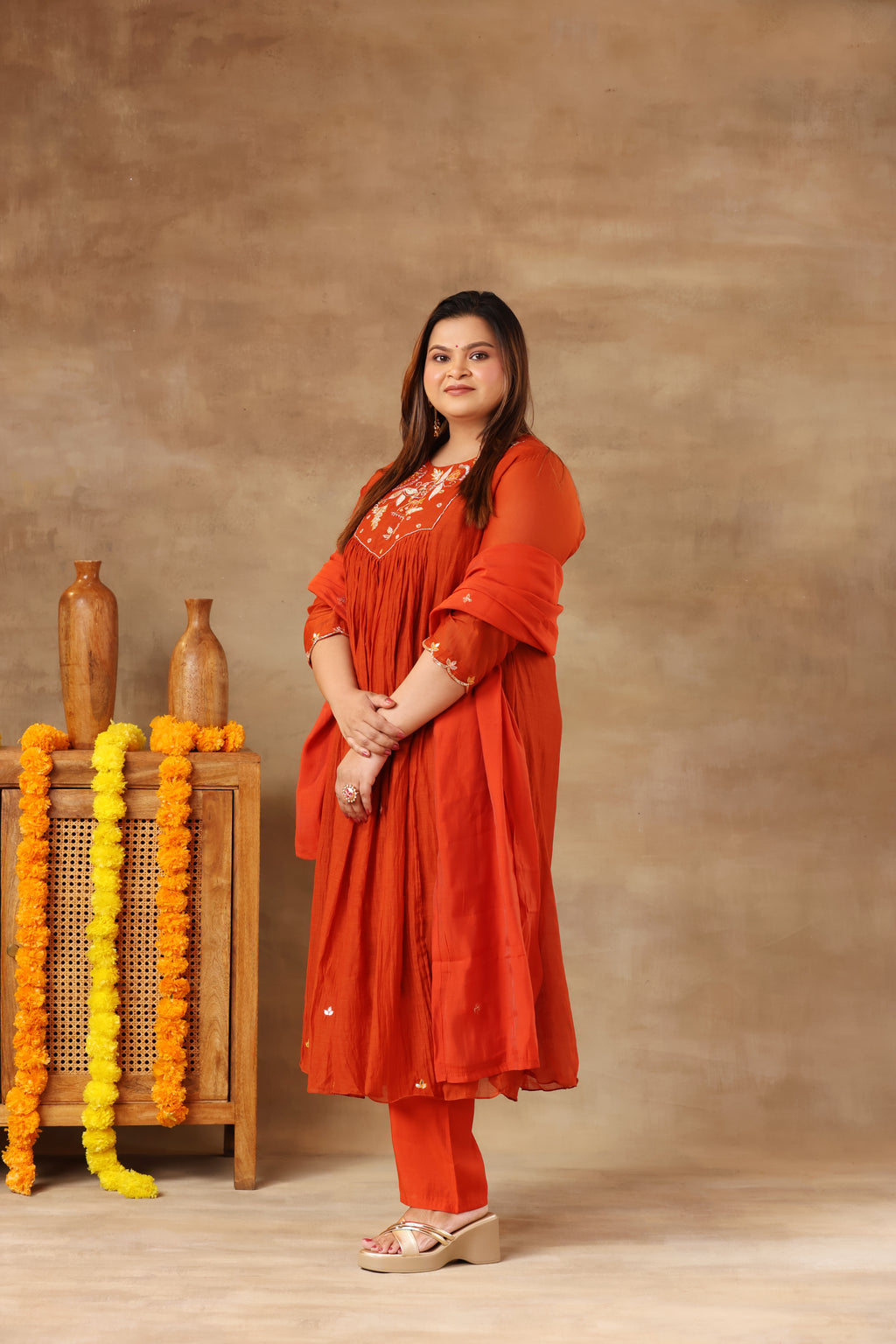 Sitara Suit Set - Chanderi Rust