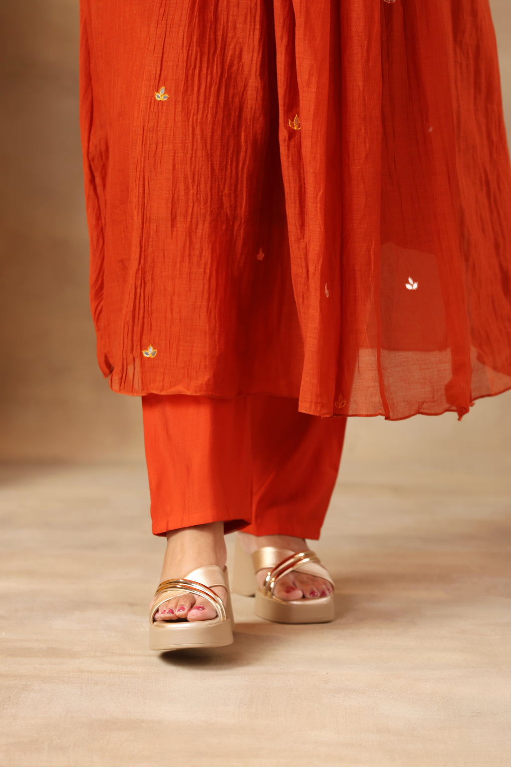 Sitara Suit Set - Chanderi Rust