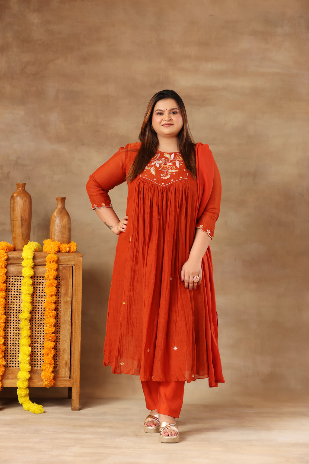 Sitara Suit Set - Chanderi Rust