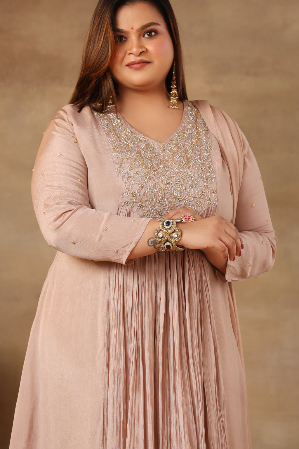 Sitara Suit Set - Beige Chinnon