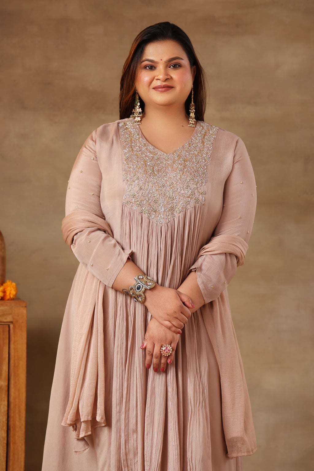 Sitara Suit Set - Beige Chinnon