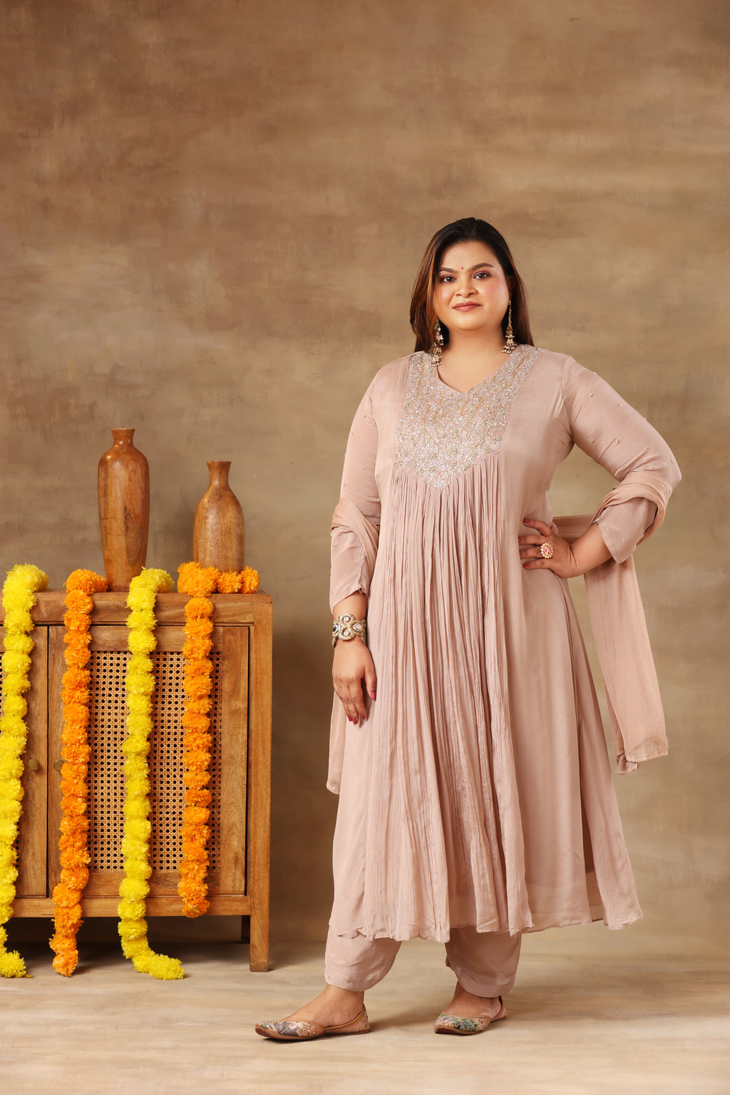 Sitara Suit Set - Beige Chinnon