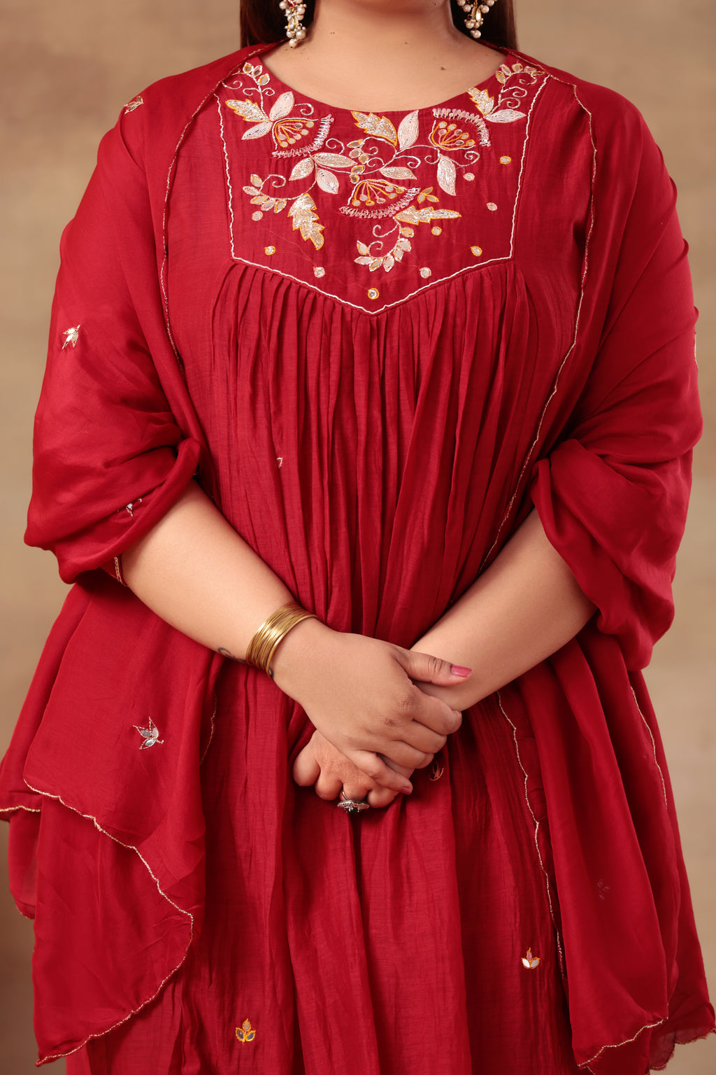 Sitara Suit Set - Chanderi Maroon