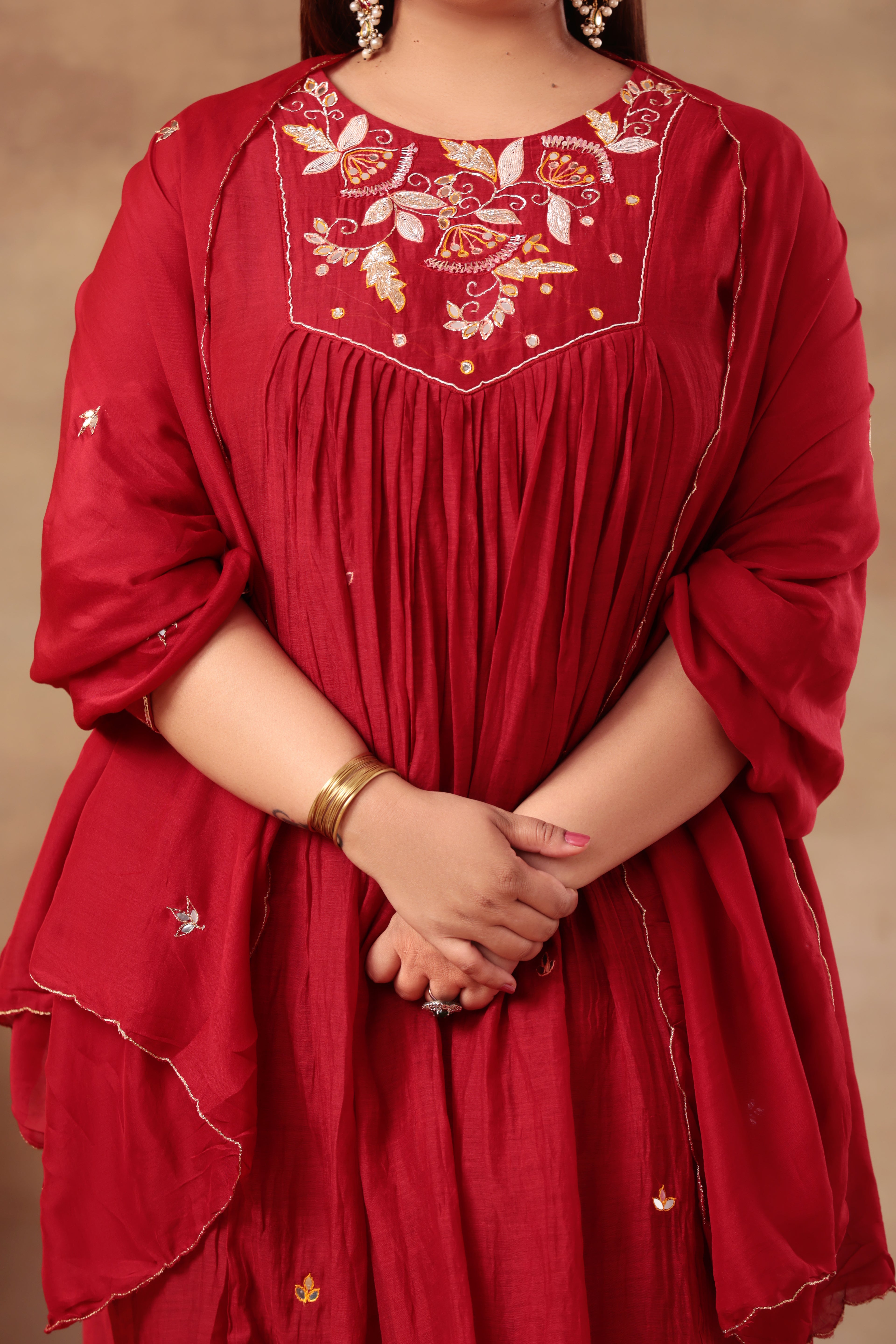 Sitara Suit Set - Chanderi Maroon