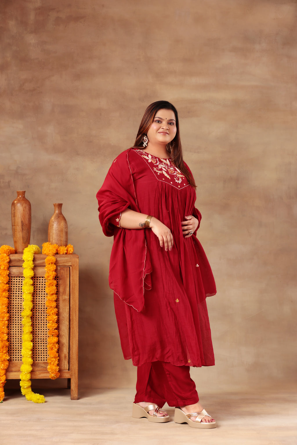Sitara Suit Set - Chanderi Maroon