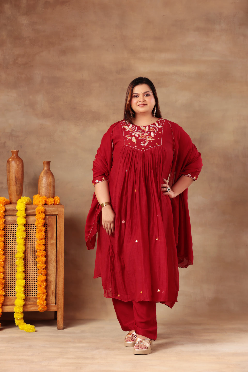 Sitara Suit Set - Chanderi Maroon