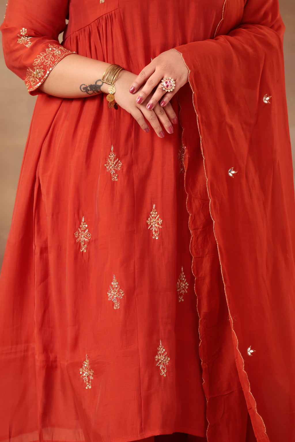 Sitara Suit Set - Chanderi Red
