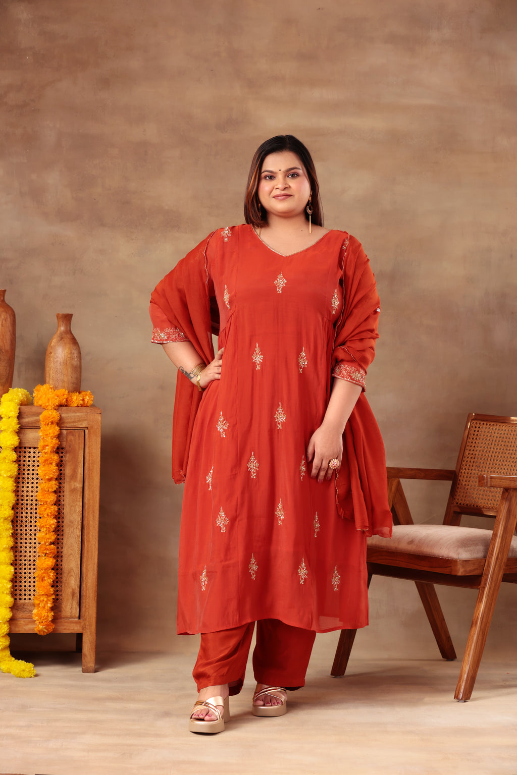 Sitara Suit Set - Chanderi Red