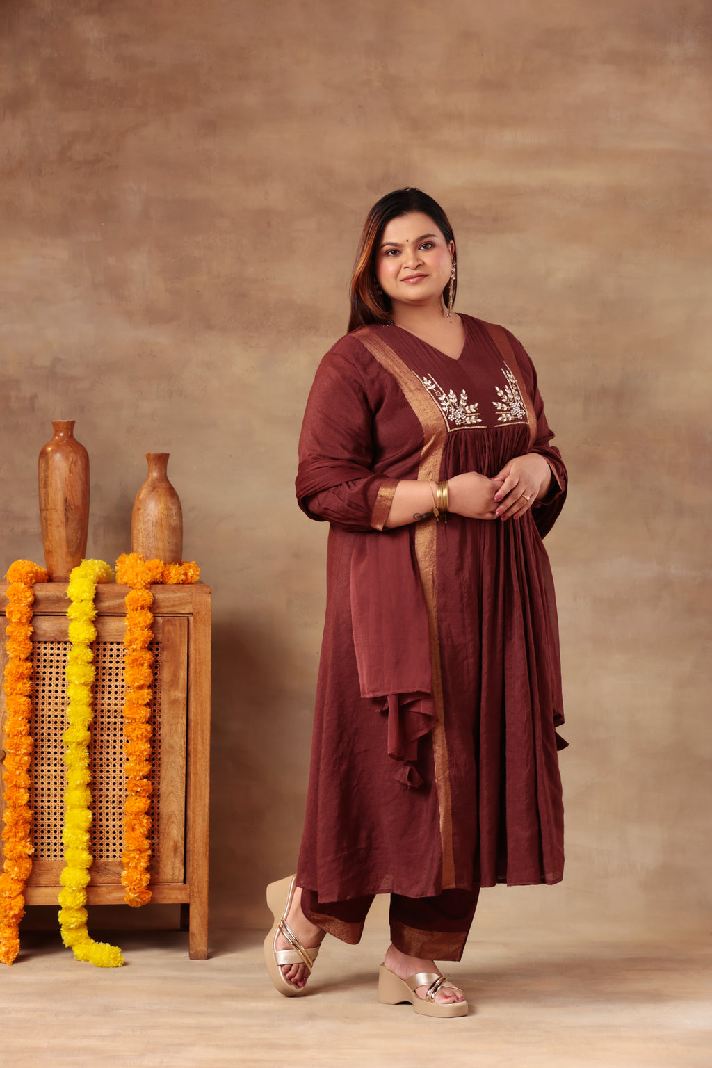 Sitara Suit Set - Brown Linen