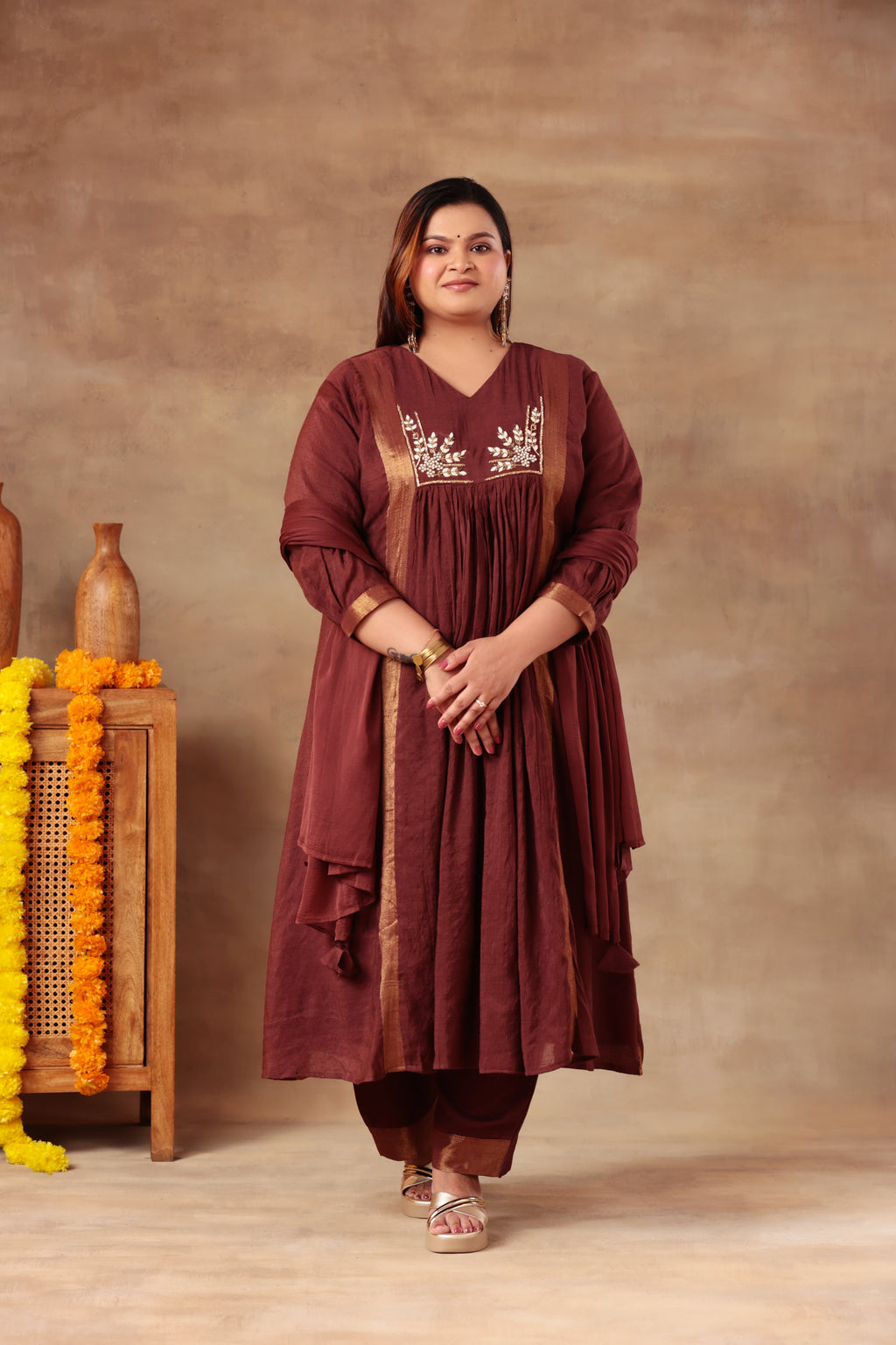 Sitara Suit Set - Brown Linen