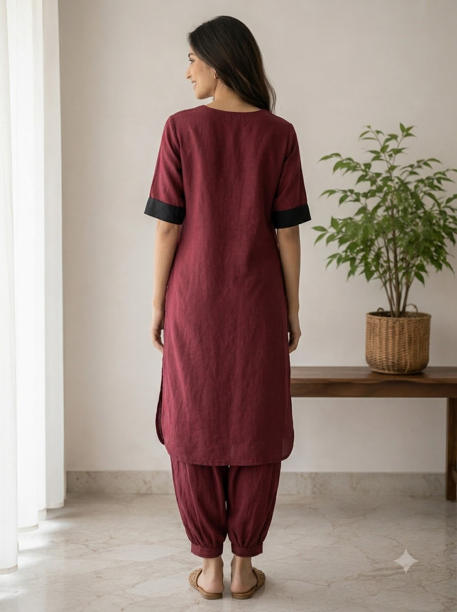 Rozana Co-ord Set - Maroon Solid