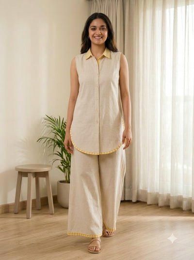 Rozana Co-ord Set - Cream Collared
