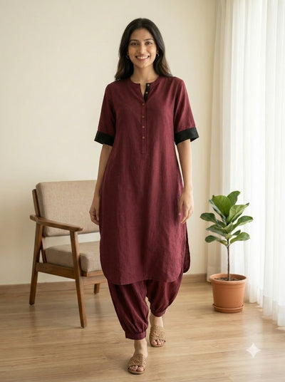 Rozana Co-ord Set - Maroon Solid