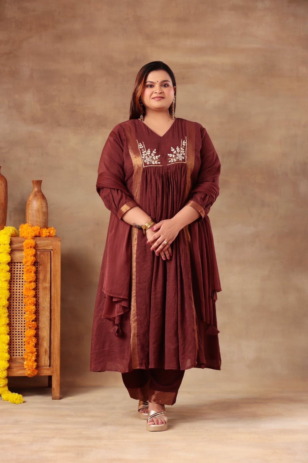Sitara Suit Set - Brown Linen